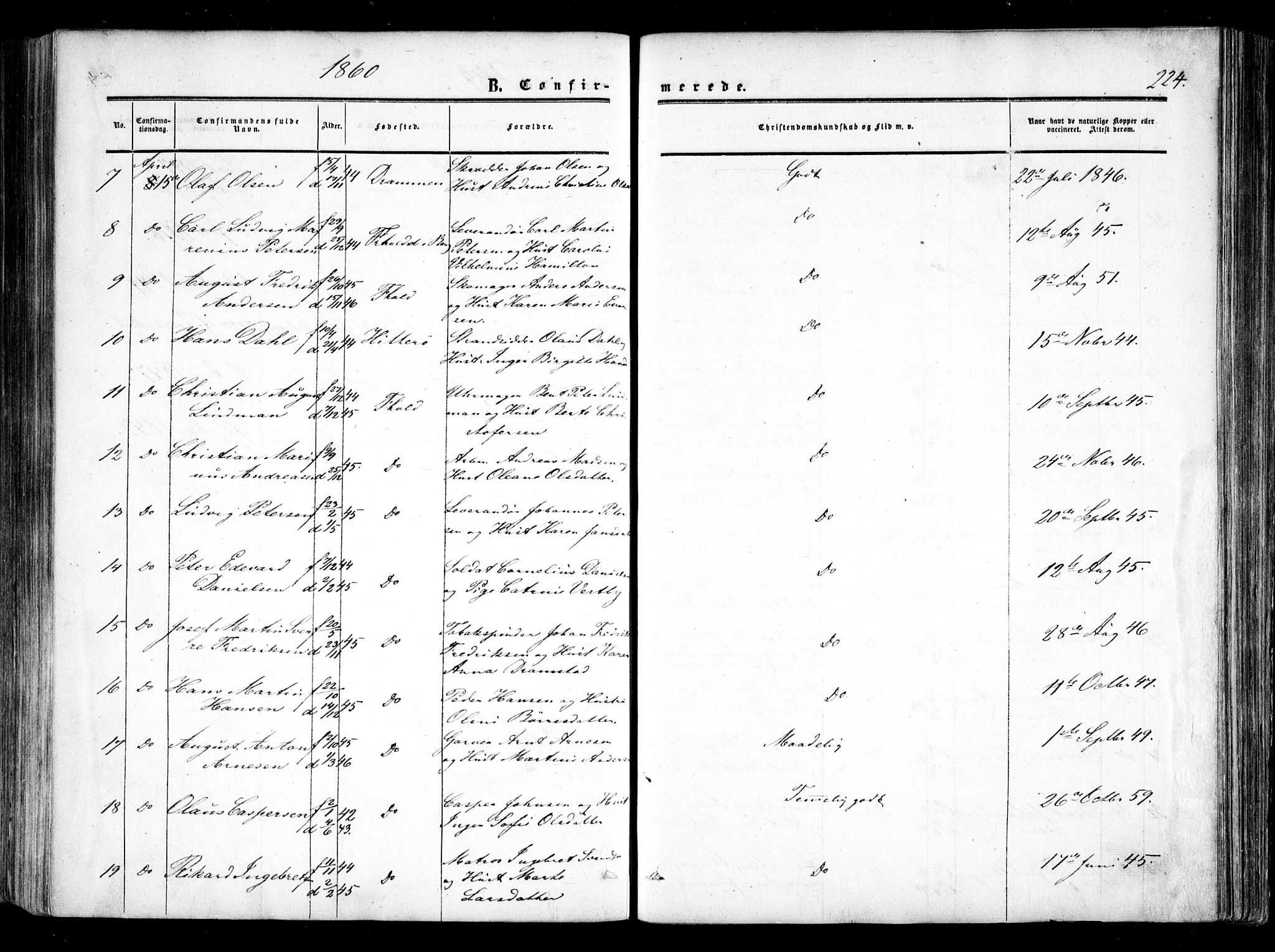 Halden prestekontor Kirkebøker, AV/SAO-A-10909/F/Fa/L0007: Parish register (official) no. I 7, 1857-1865, p. 224