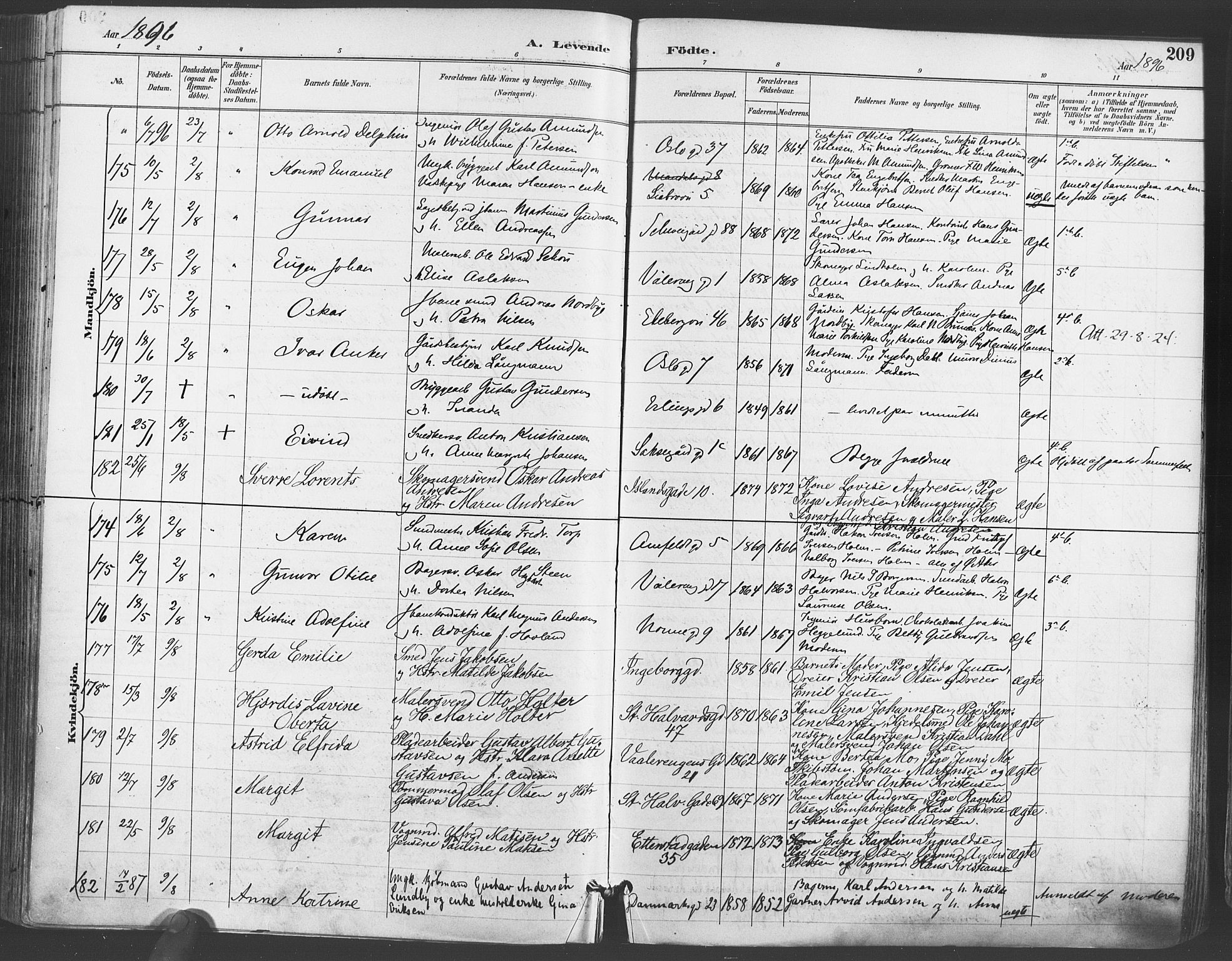 Gamlebyen prestekontor Kirkebøker, SAO/A-10884/F/Fa/L0007: Parish register (official) no. 7, 1889-1899, p. 209