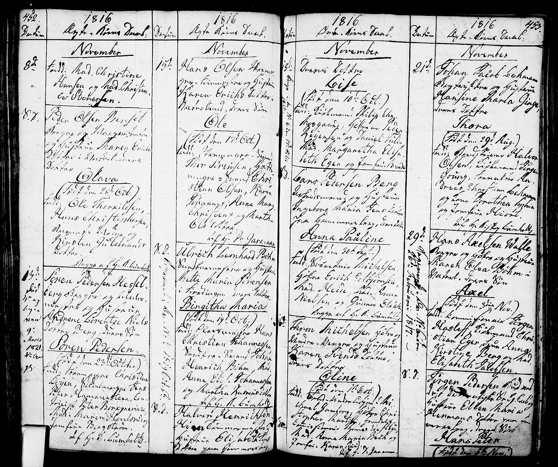 Oslo domkirke Kirkebøker, SAO/A-10752/F/Fa/L0006: Parish register (official) no. 6, 1807-1817, p. 452-453
