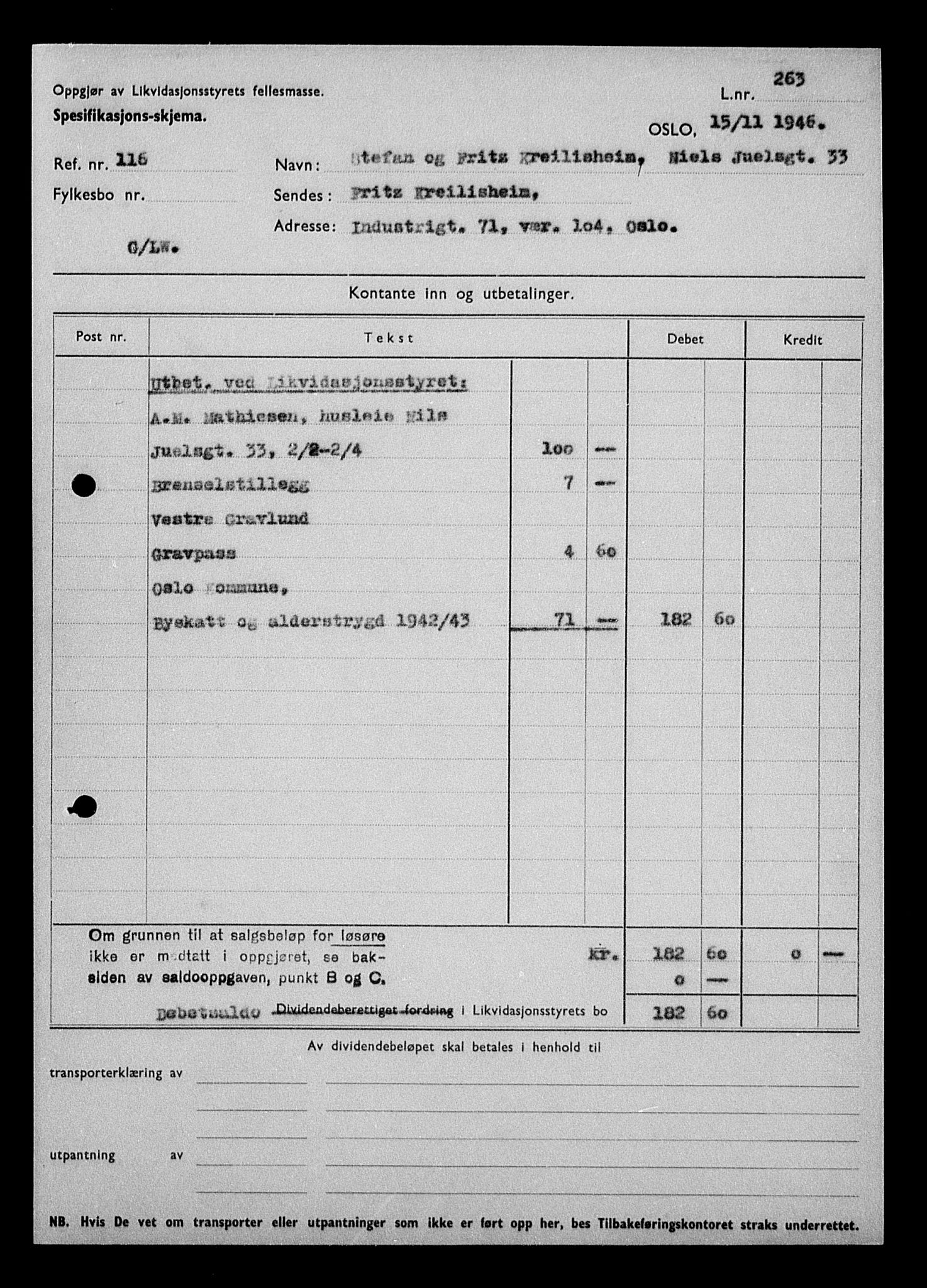 Justisdepartementet, Tilbakeføringskontoret for inndratte formuer, AV/RA-S-1564/H/Hc/Hcc/L0953: --, 1945-1947, p. 96