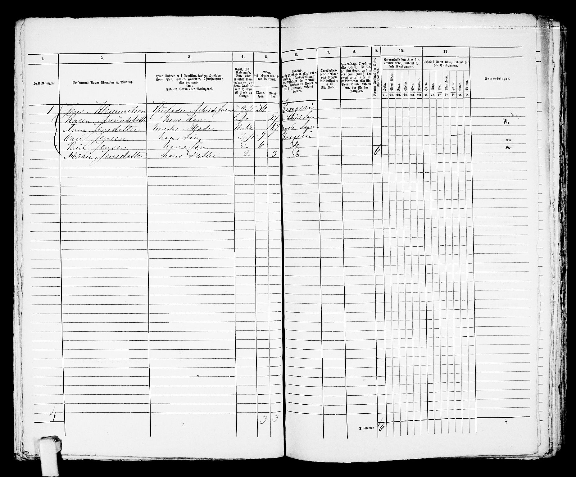 RA, 1865 census for Kragerø/Kragerø, 1865, p. 901