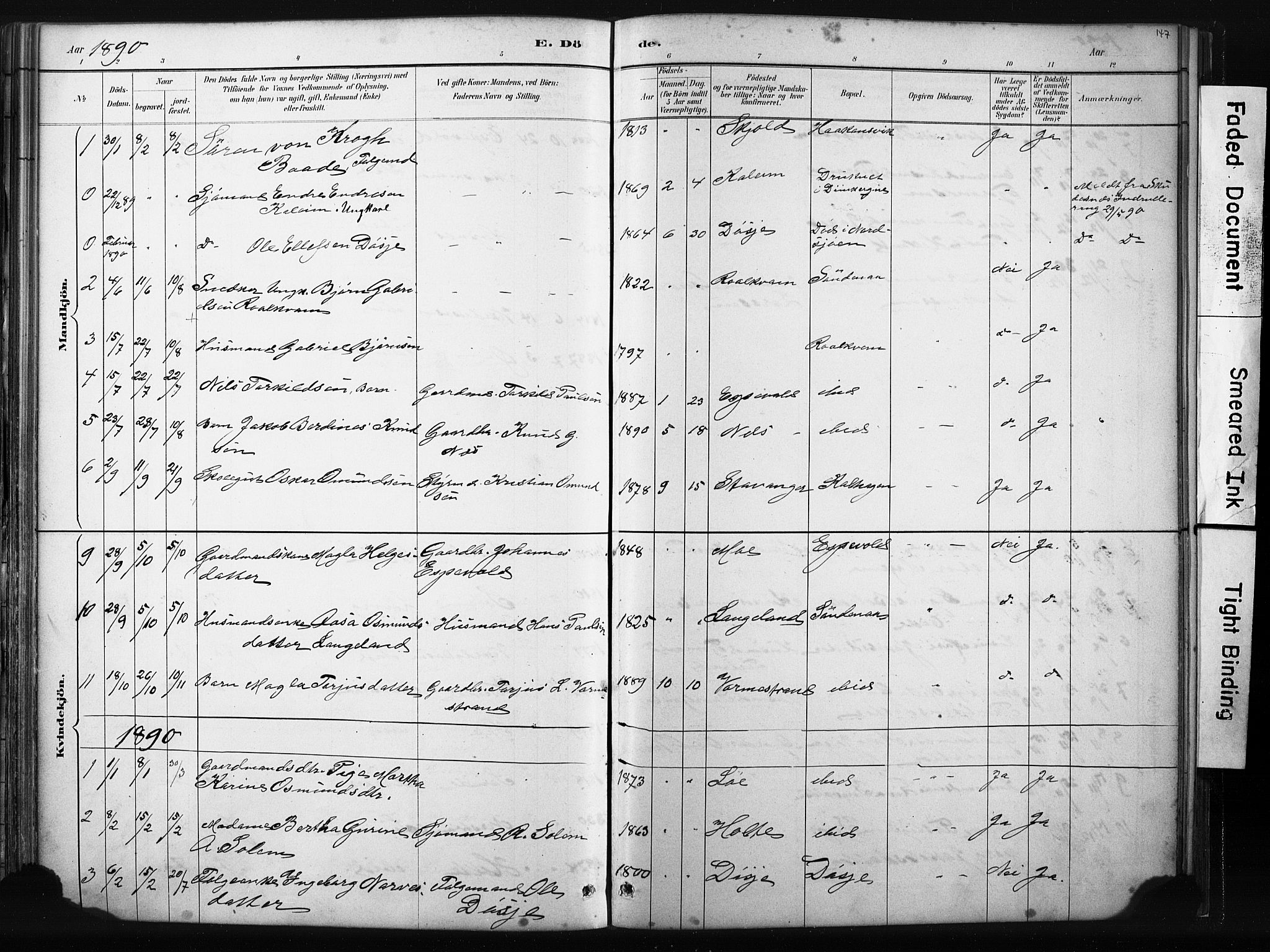 Vikedal sokneprestkontor, SAST/A-101840/01/IV: Parish register (official) no. A 10, 1884-1907, p. 147