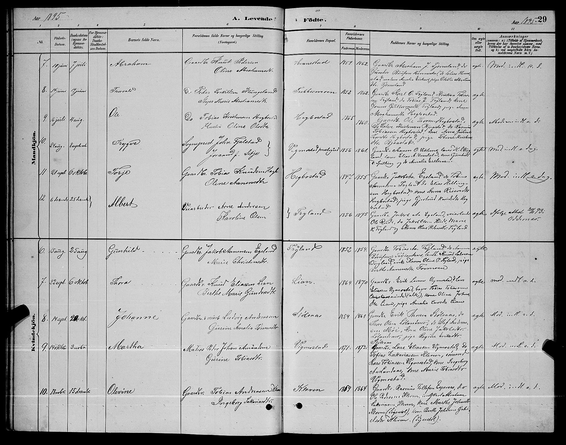 Nord-Audnedal sokneprestkontor, AV/SAK-1111-0032/F/Fb/Fbb/L0003: Parish register (copy) no. B 3, 1882-1900, p. 29