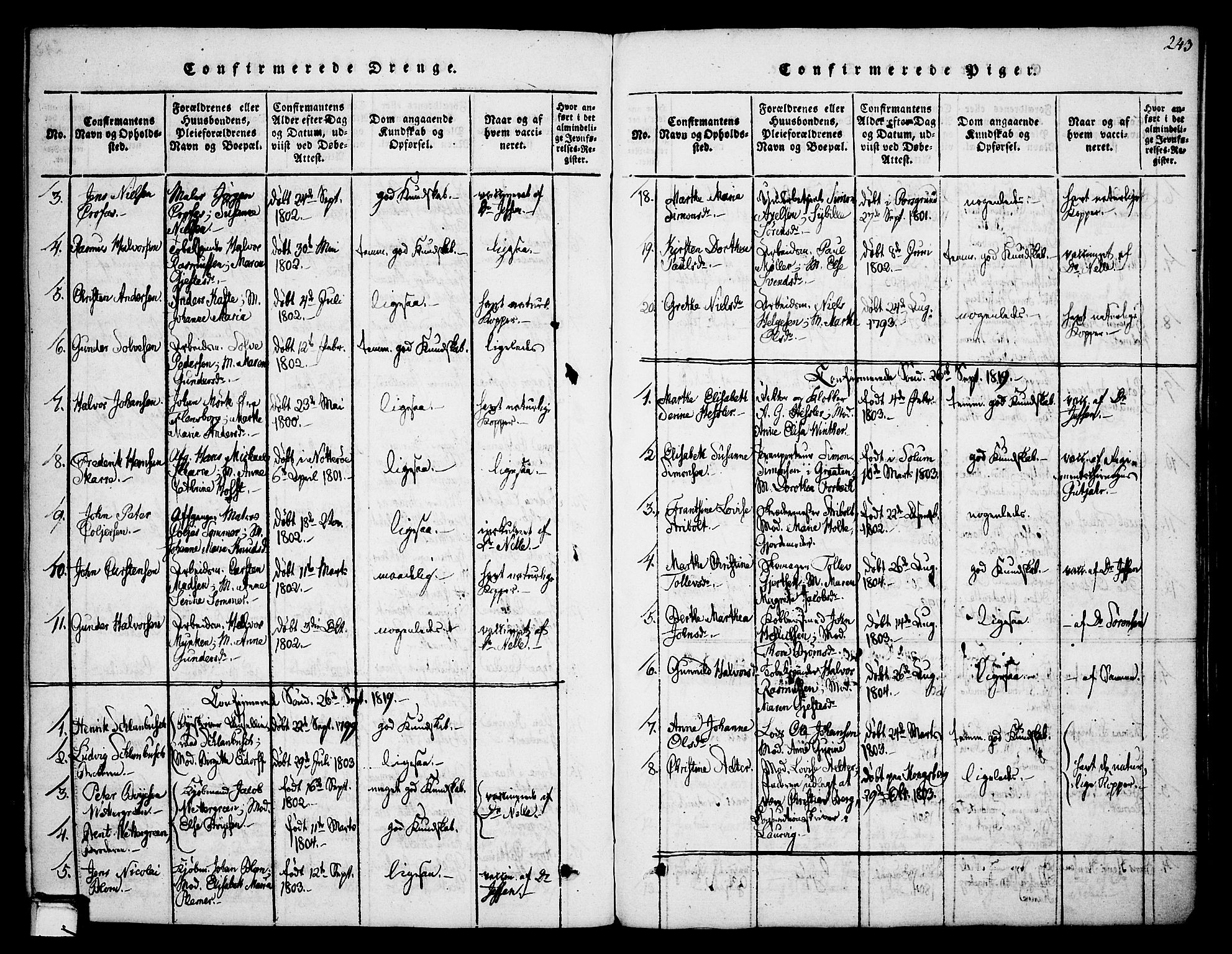 Skien kirkebøker, SAKO/A-302/F/Fa/L0005: Parish register (official) no. 5, 1814-1843, p. 243