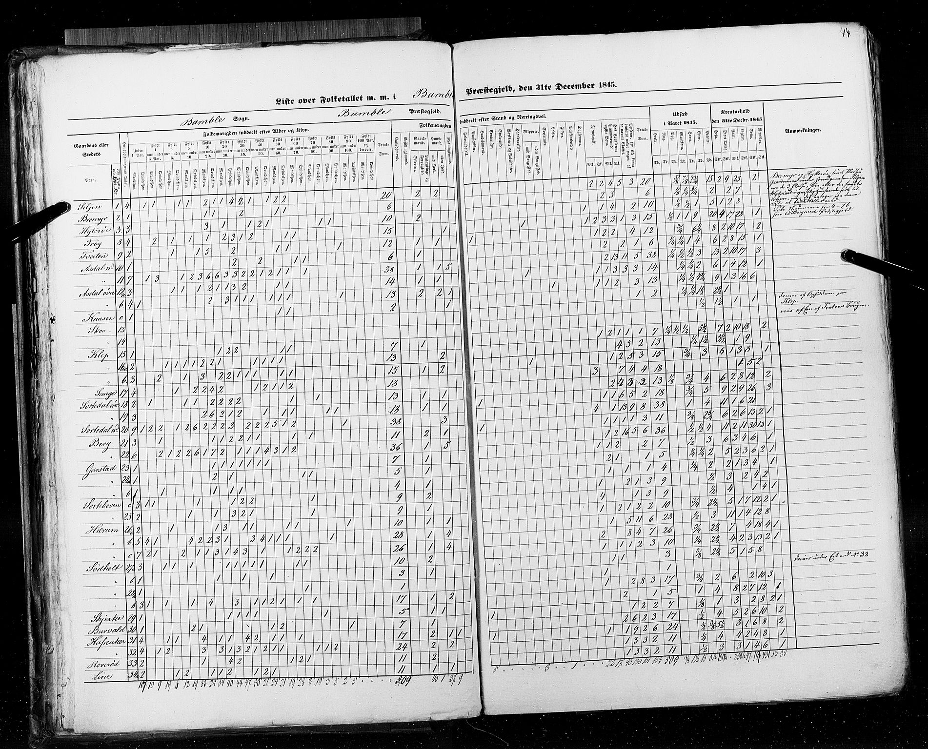 RA, Census 1845, vol. 5: Bratsberg amt og Nedenes og Råbyggelaget amt, 1845, p. 44