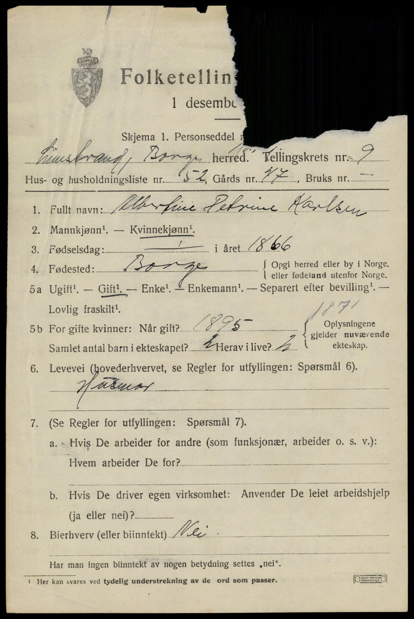 SAT, 1920 census for Borge, 1920, p. 8699