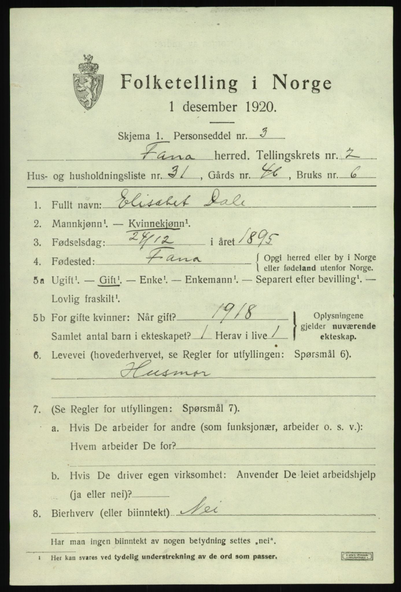 SAB, 1920 census for Fana, 1920, p. 4833