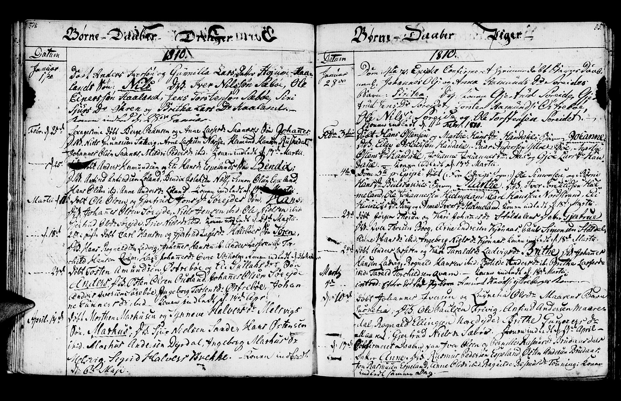 Lavik sokneprestembete, SAB/A-80901: Parish register (official) no. A 1, 1809-1822, p. 54-55