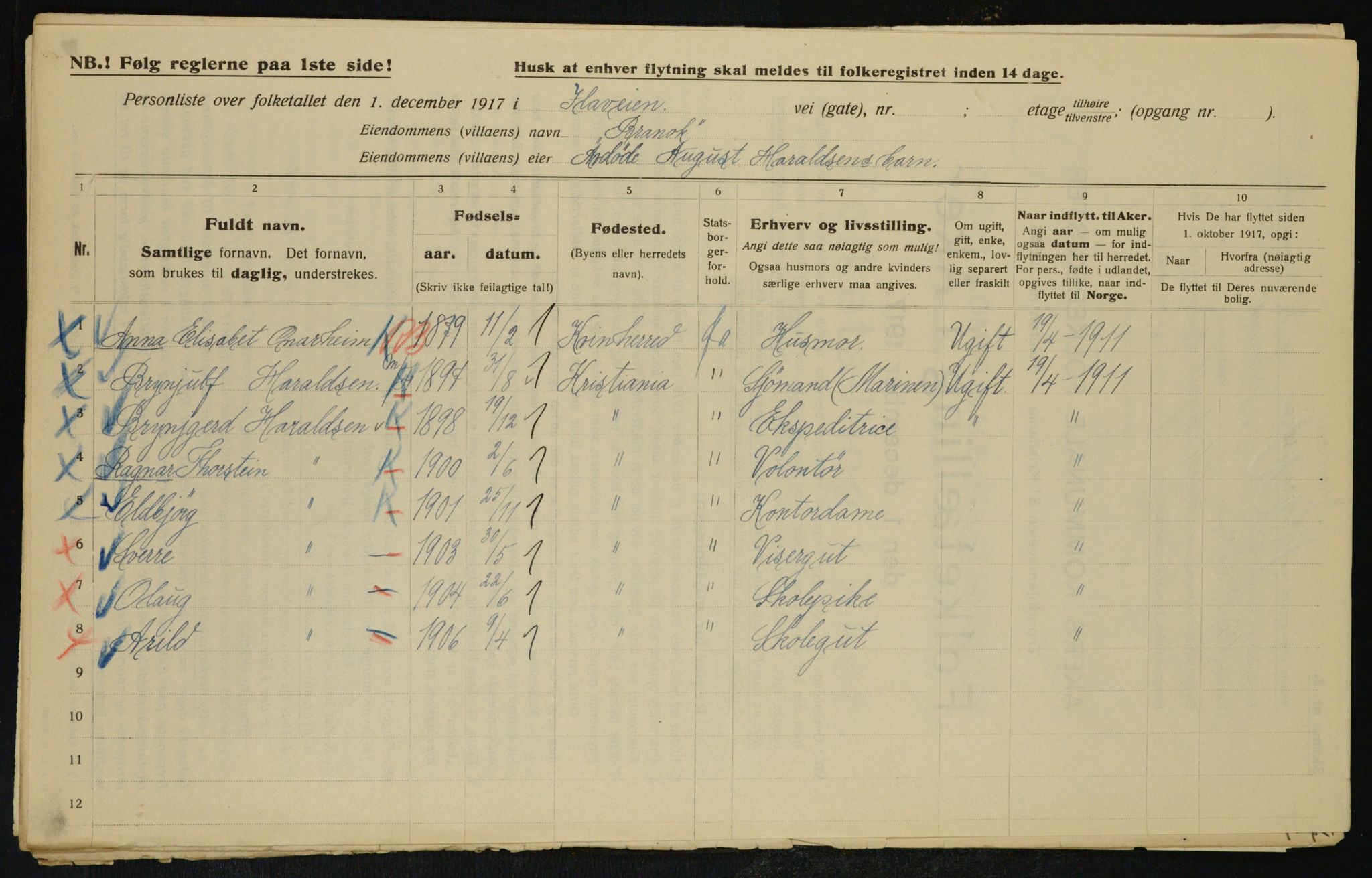 OBA, Municipal Census 1917 for Aker, 1917, p. 23808