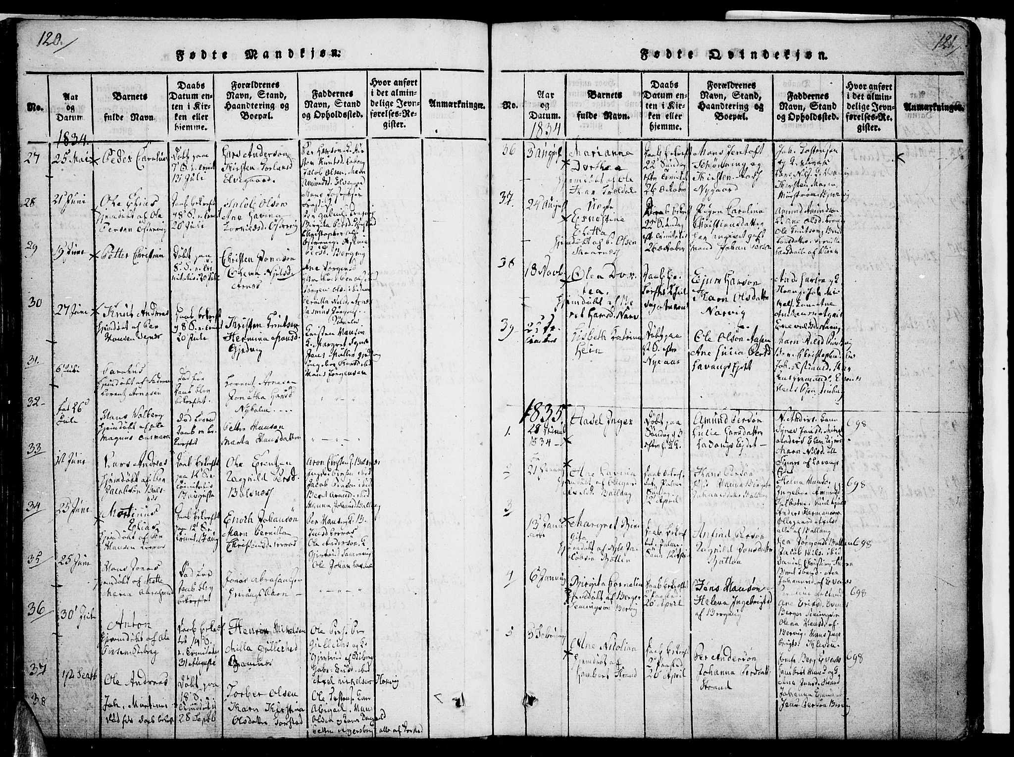 Ministerialprotokoller, klokkerbøker og fødselsregistre - Nordland, AV/SAT-A-1459/863/L0894: Parish register (official) no. 863A06, 1821-1851, p. 120-121