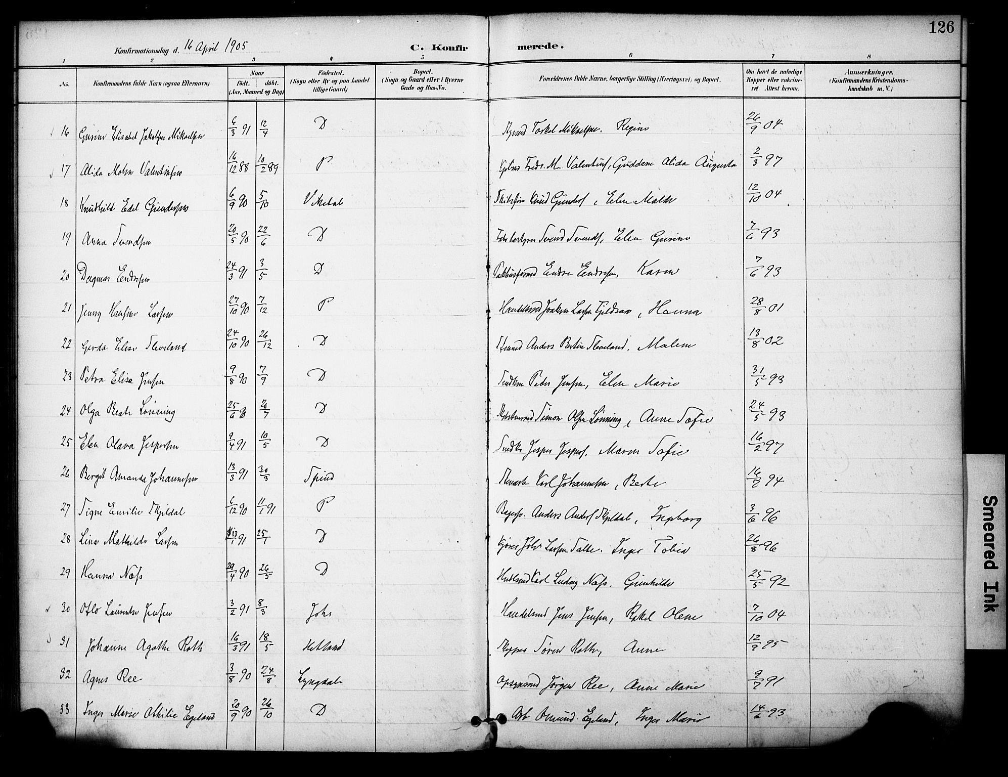 Domkirken sokneprestkontor, SAST/A-101812/001/30/30BA/L0031: Parish register (official) no. A 30, 1896-1916, p. 126