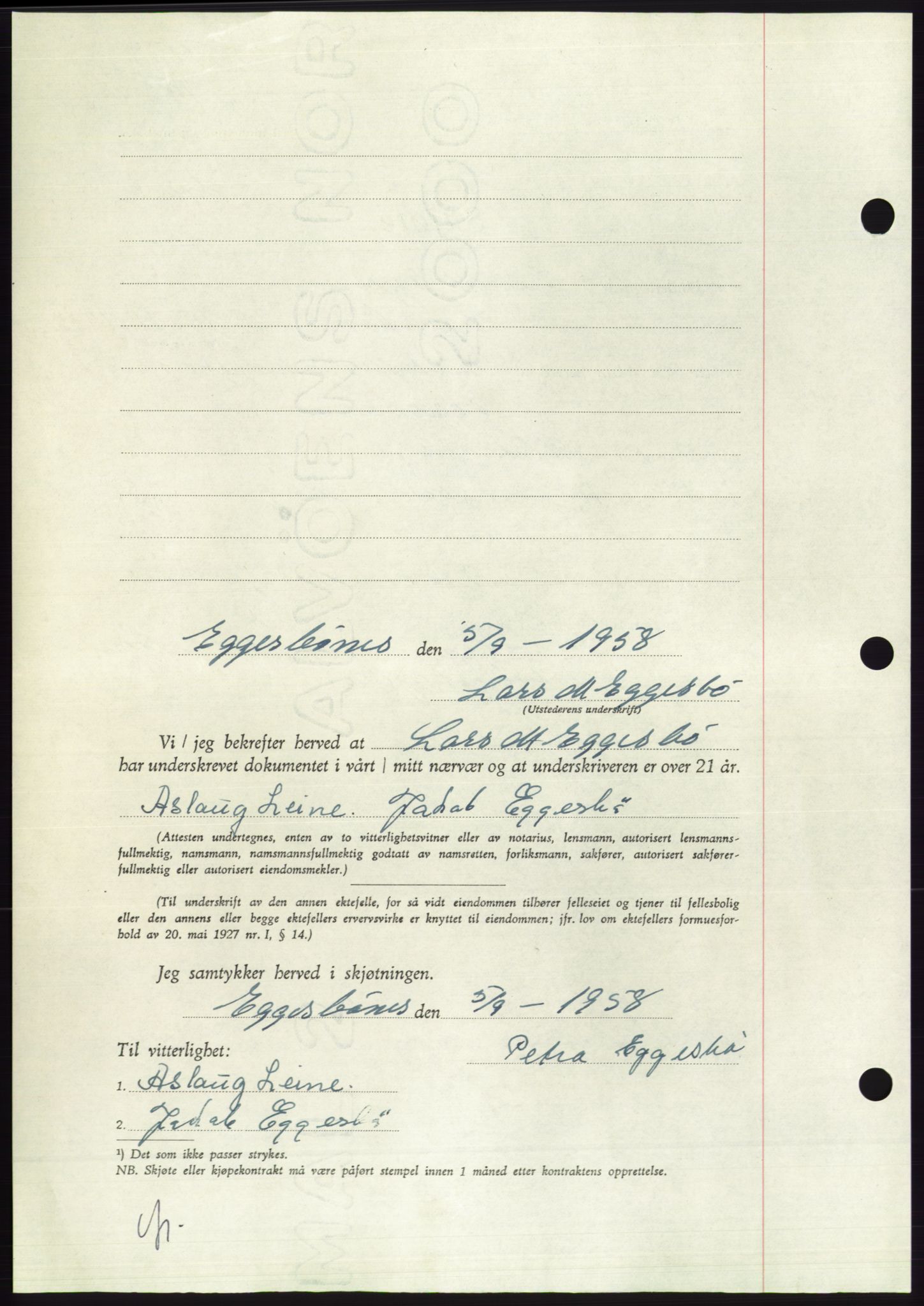 Søre Sunnmøre sorenskriveri, AV/SAT-A-4122/1/2/2C/L0110: Mortgage book no. 36A, 1958-1958, Diary no: : 1869/1958