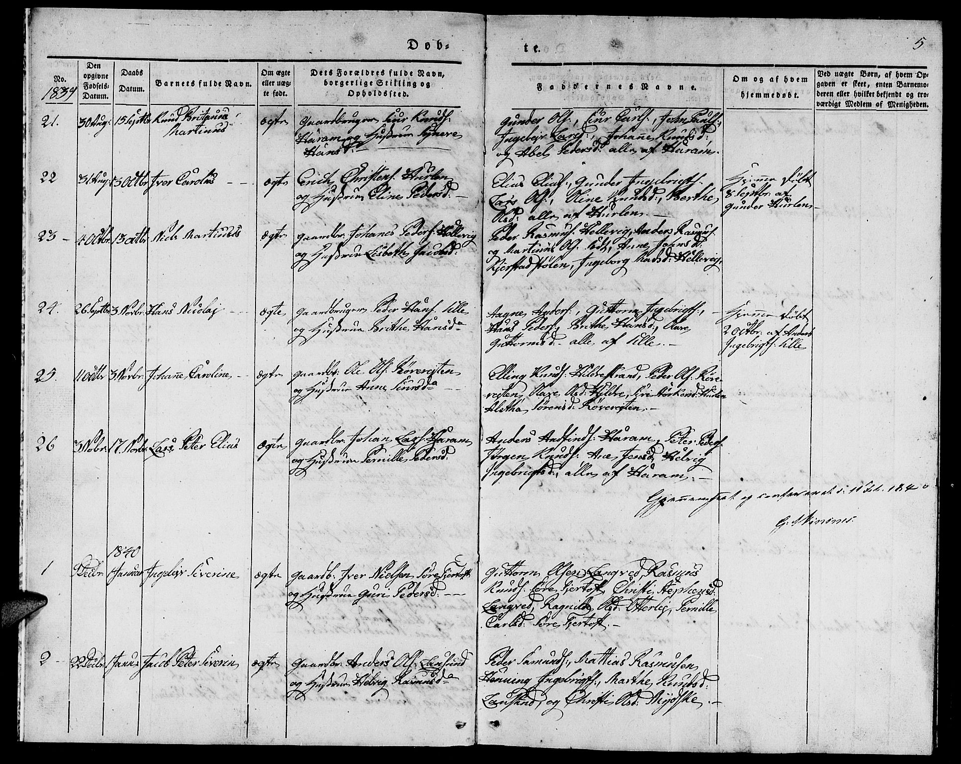 Ministerialprotokoller, klokkerbøker og fødselsregistre - Møre og Romsdal, AV/SAT-A-1454/536/L0507: Parish register (copy) no. 536C02, 1839-1859, p. 5