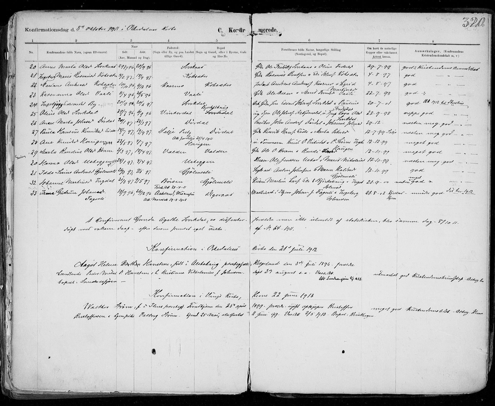 Ministerialprotokoller, klokkerbøker og fødselsregistre - Sør-Trøndelag, SAT/A-1456/668/L0811: Parish register (official) no. 668A11, 1894-1913, p. 320