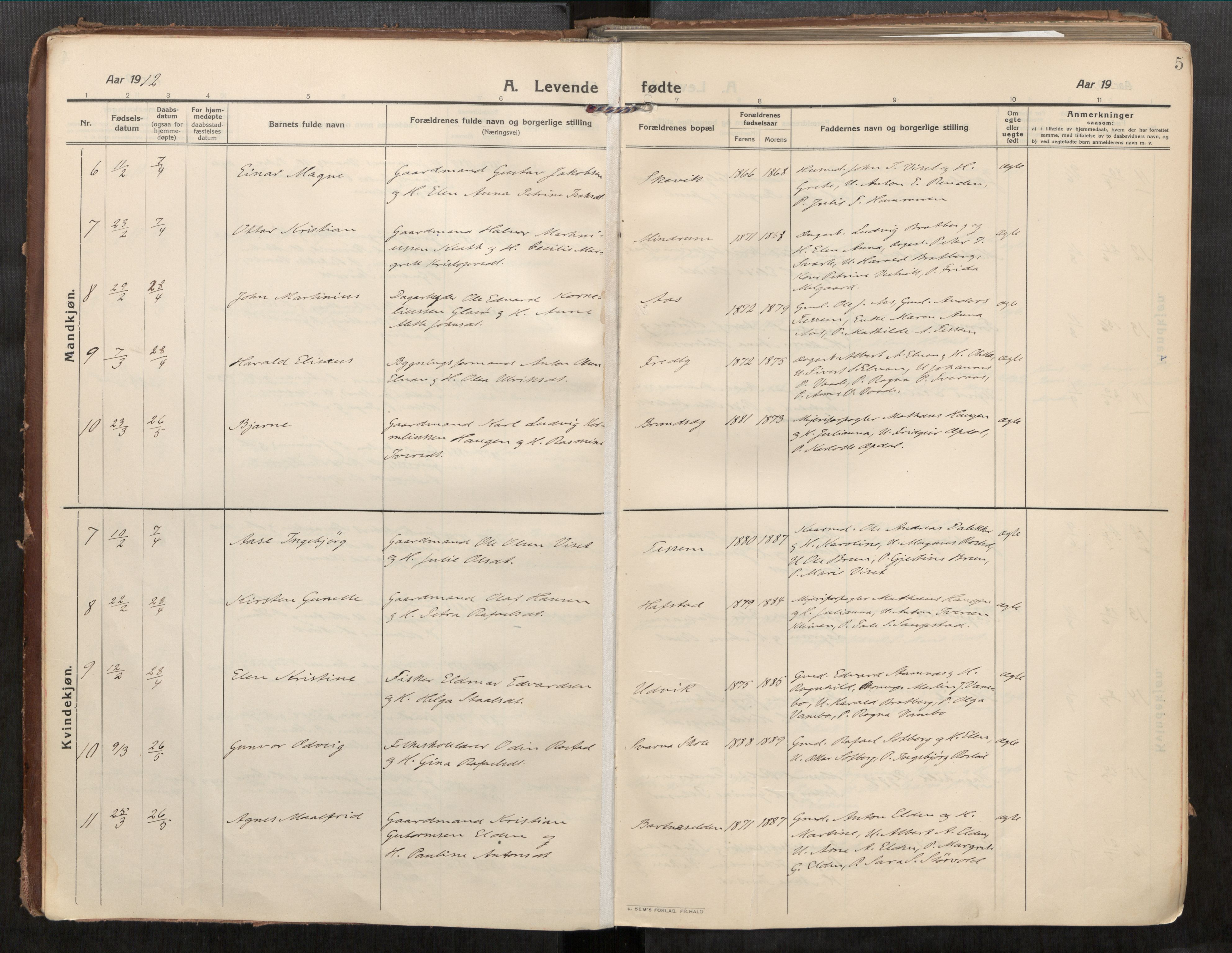 Beitstad sokneprestkontor, SAT/A-1162/I/I1/I1a/L0001: Parish register (official) no. 1, 1912-1927, p. 5