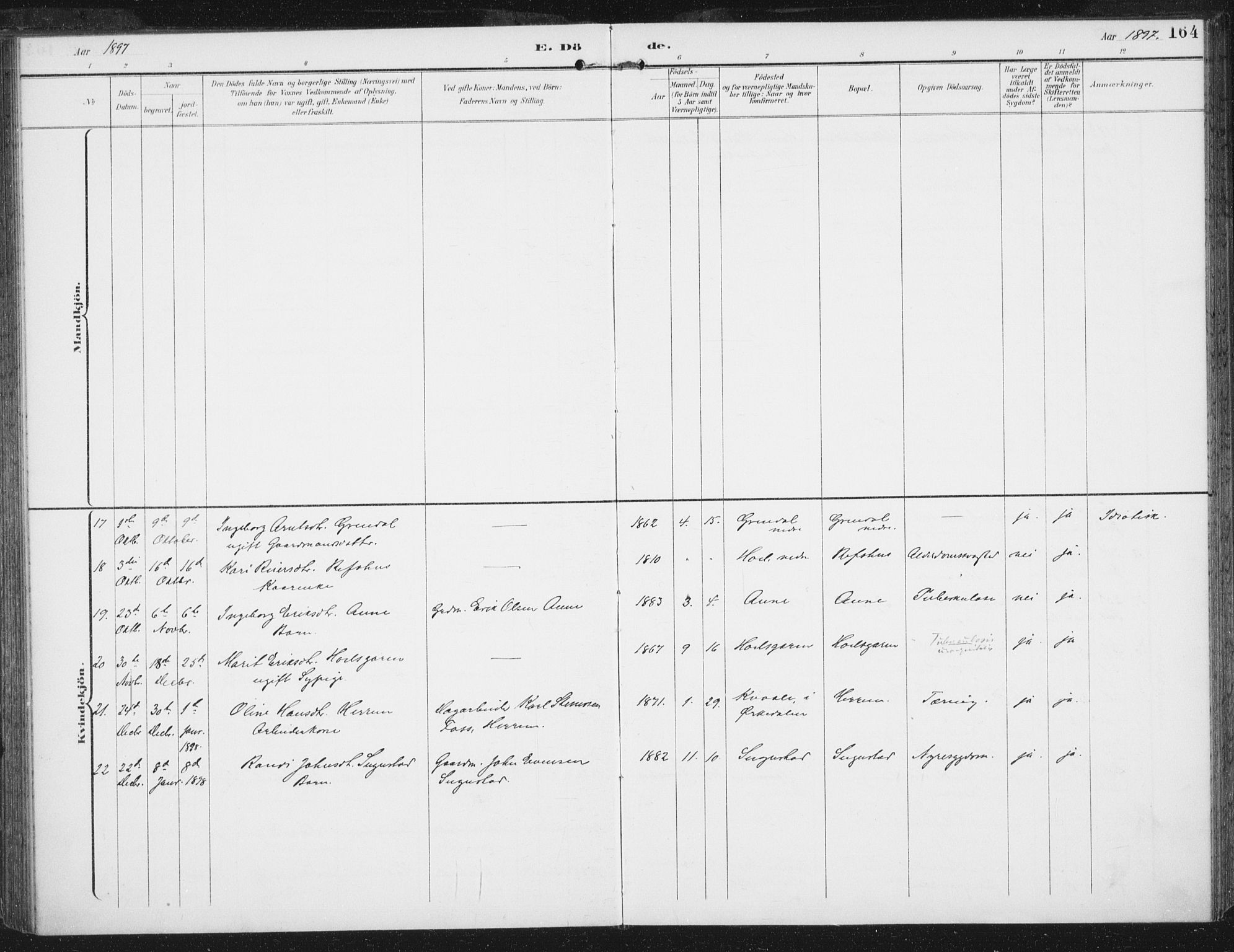Ministerialprotokoller, klokkerbøker og fødselsregistre - Sør-Trøndelag, SAT/A-1456/674/L0872: Parish register (official) no. 674A04, 1897-1907, p. 164