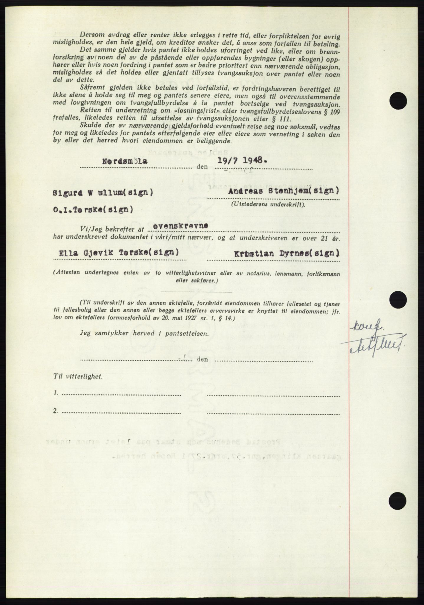 Nordmøre sorenskriveri, AV/SAT-A-4132/1/2/2Ca: Mortgage book no. B99, 1948-1948, Diary no: : 2557/1948