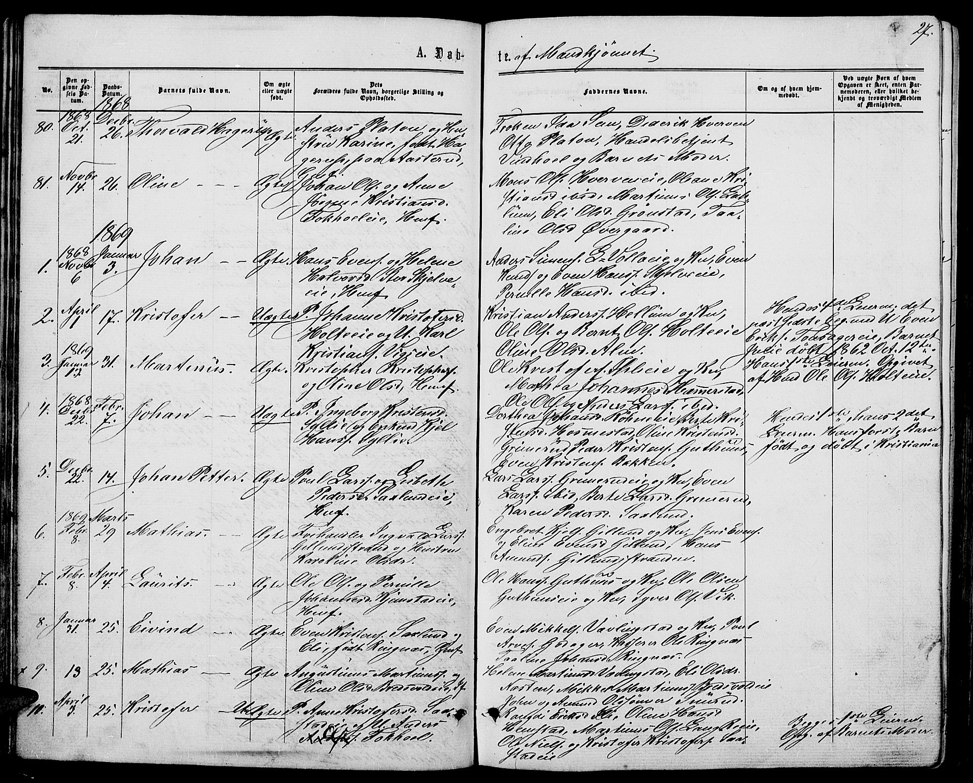 Stange prestekontor, SAH/PREST-002/L/L0006: Parish register (copy) no. 6, 1864-1882, p. 27