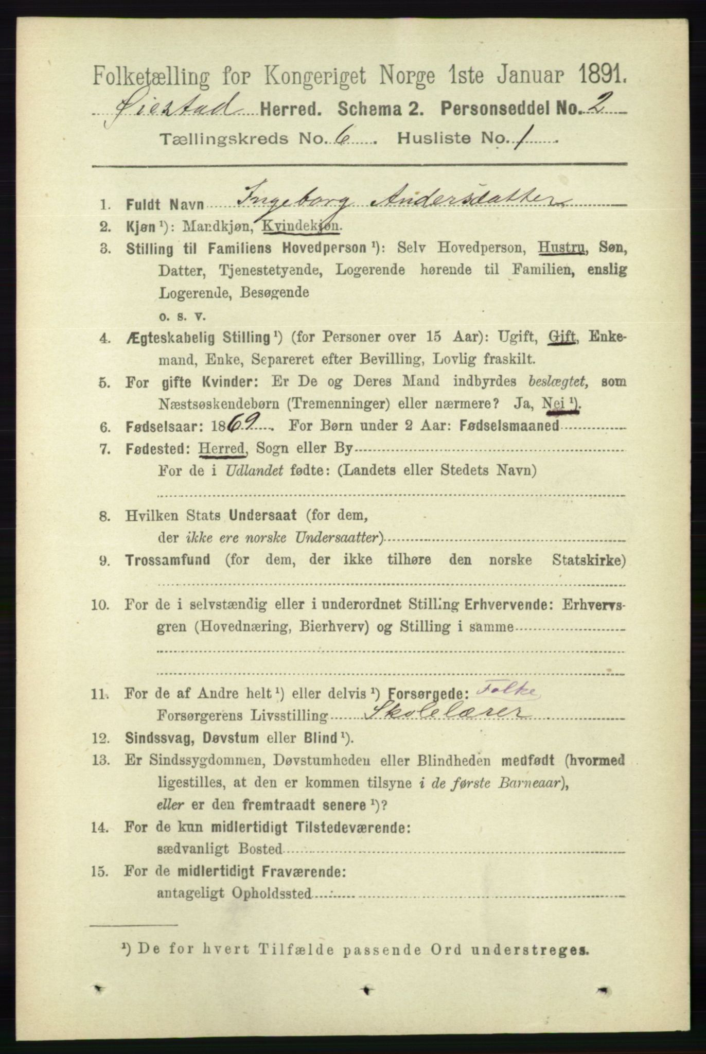 RA, 1891 census for 0920 Øyestad, 1891, p. 2132