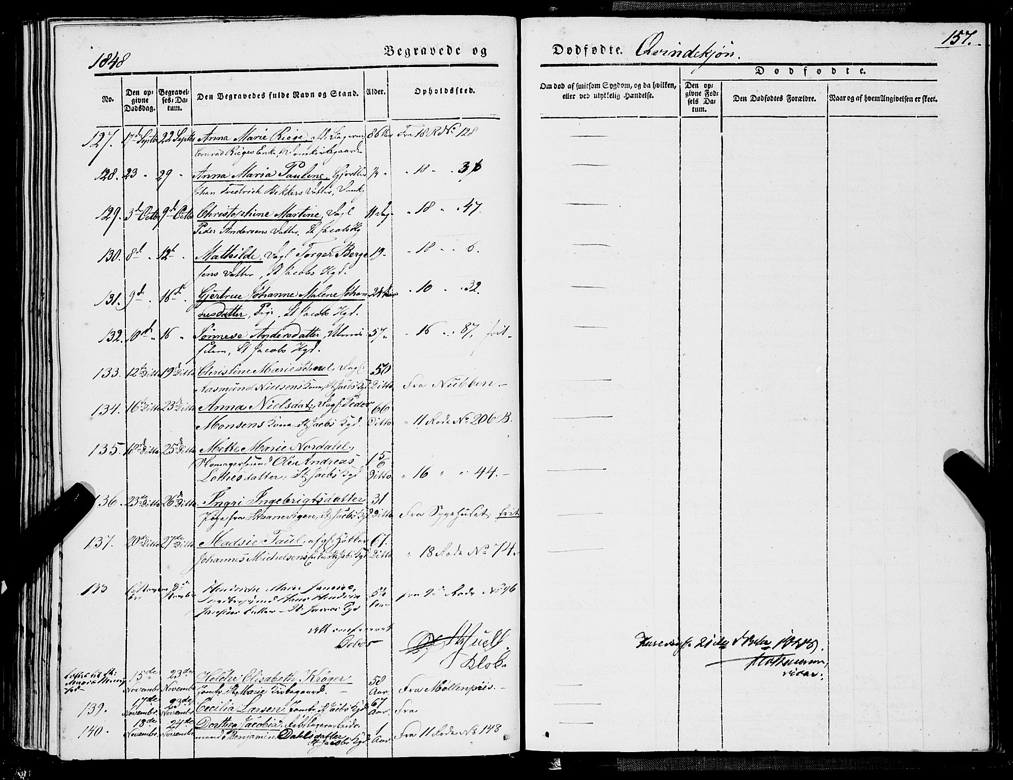 Domkirken sokneprestembete, SAB/A-74801/H/Haa/L0040: Parish register (official) no. E 1, 1841-1853, p. 157