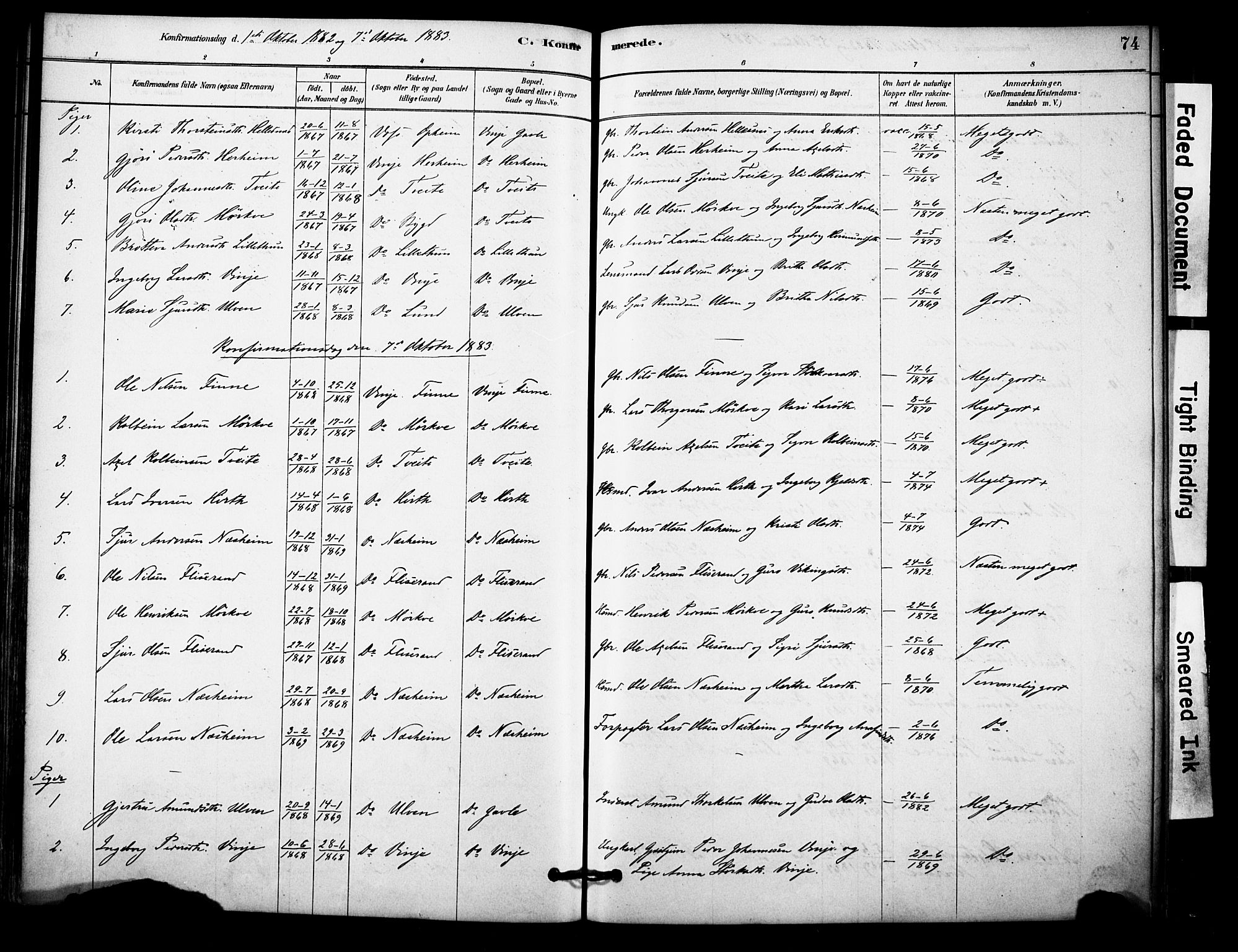 Vossestrand Sokneprestembete, AV/SAB-A-79101/H/Haa: Parish register (official) no. C 1, 1878-1903, p. 74