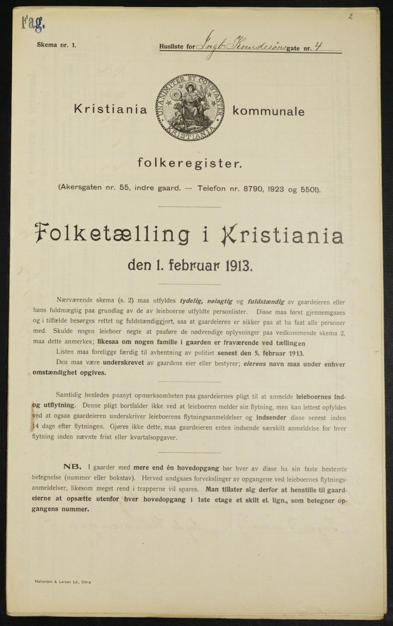 OBA, Municipal Census 1913 for Kristiania, 1913, p. 43649