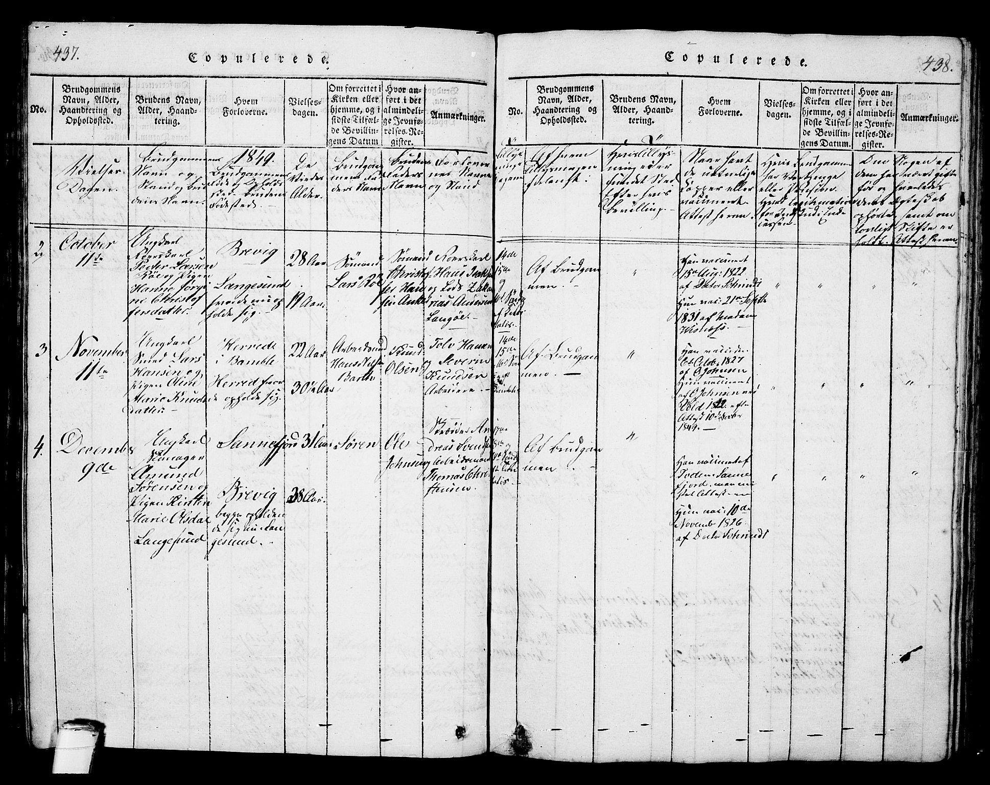 Langesund kirkebøker, AV/SAKO-A-280/G/Ga/L0003: Parish register (copy) no. 3, 1815-1858, p. 437-438