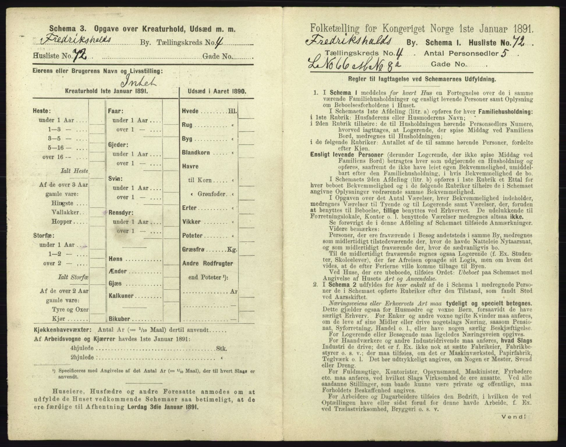 RA, 1891 census for 0101 Fredrikshald, 1891, p. 500