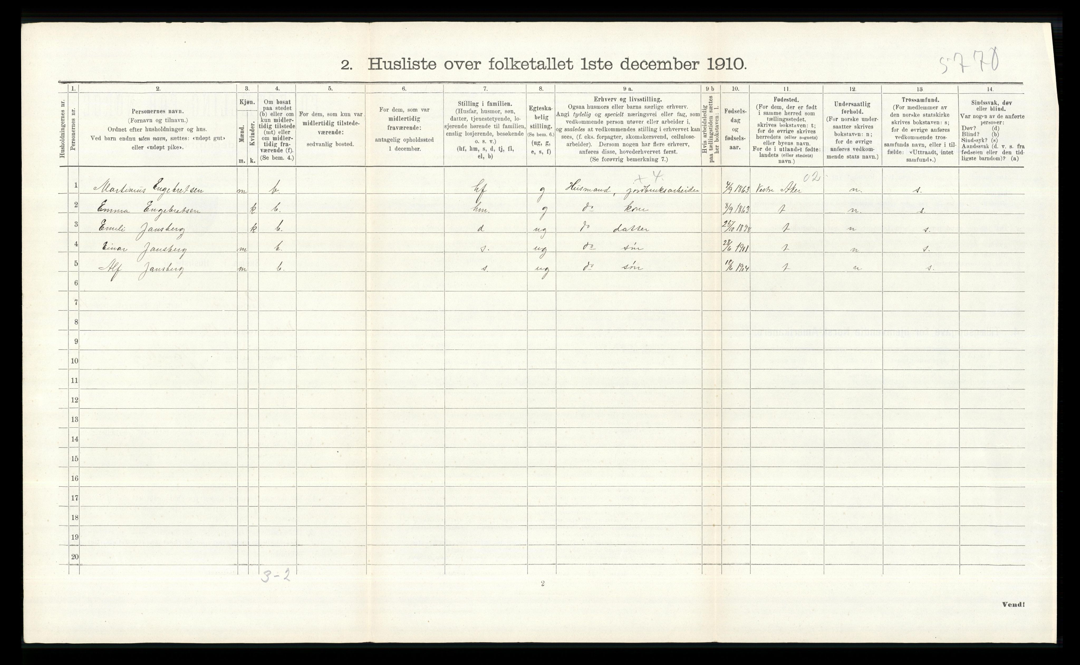 RA, 1910 census for Nes, 1910, p. 1745