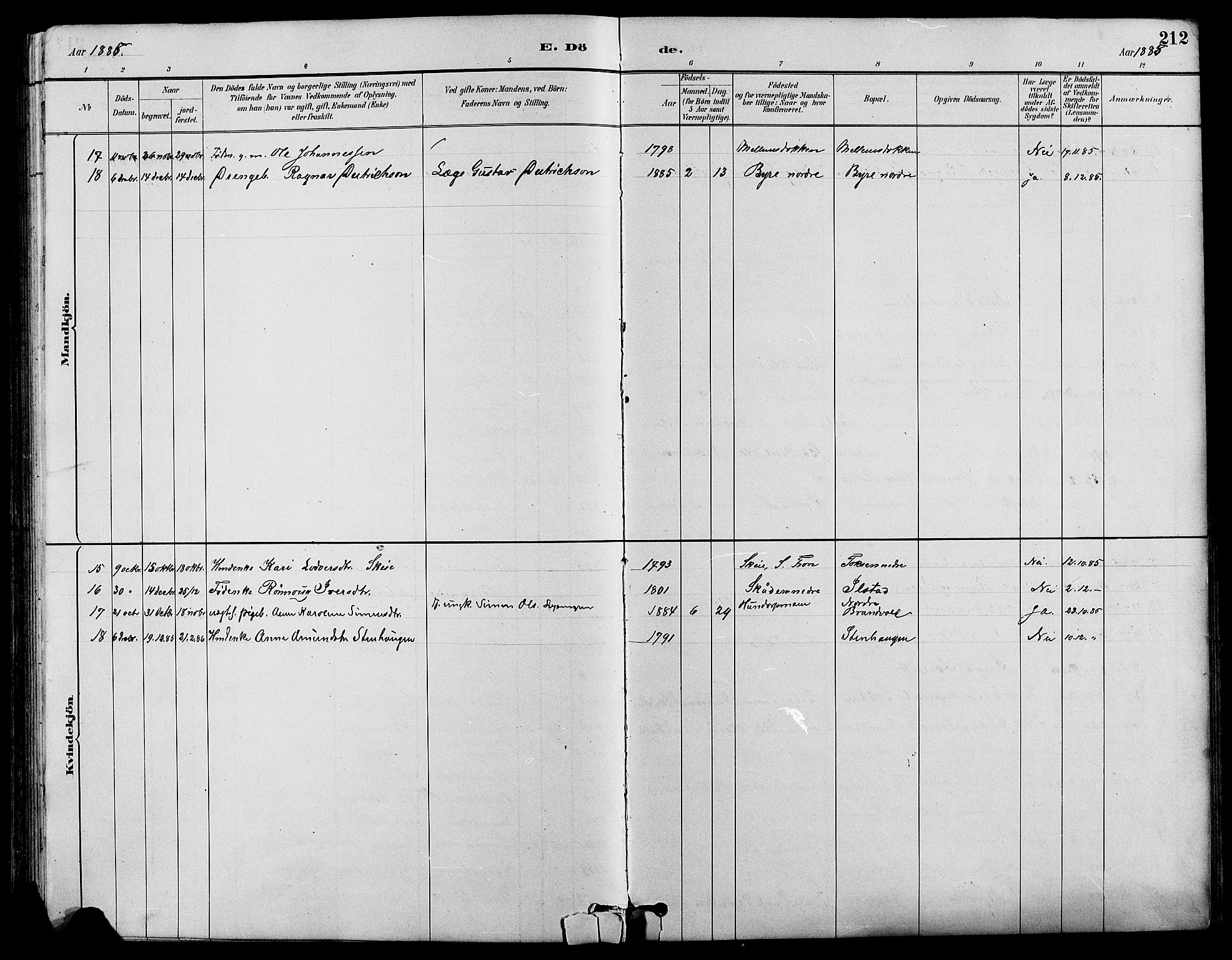 Nord-Fron prestekontor, SAH/PREST-080/H/Ha/Hab/L0004: Parish register (copy) no. 4, 1884-1914, p. 212