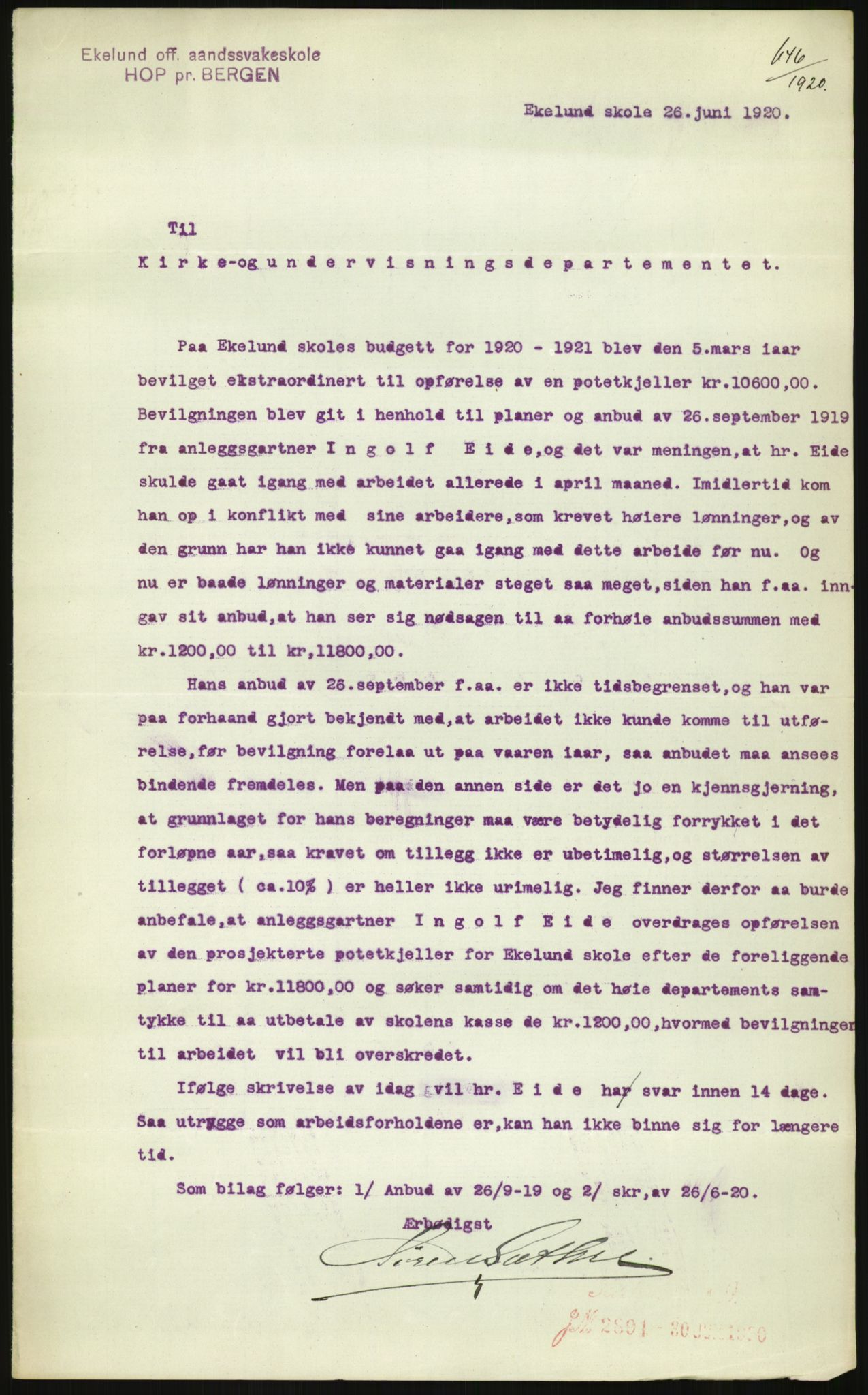 Kirke- og undervisningsdepartementet, 1. skolekontor D, RA/S-1021/F/Fh/Fhr/L0098: Eikelund off. skole for evneveike, 1897-1947, p. 79