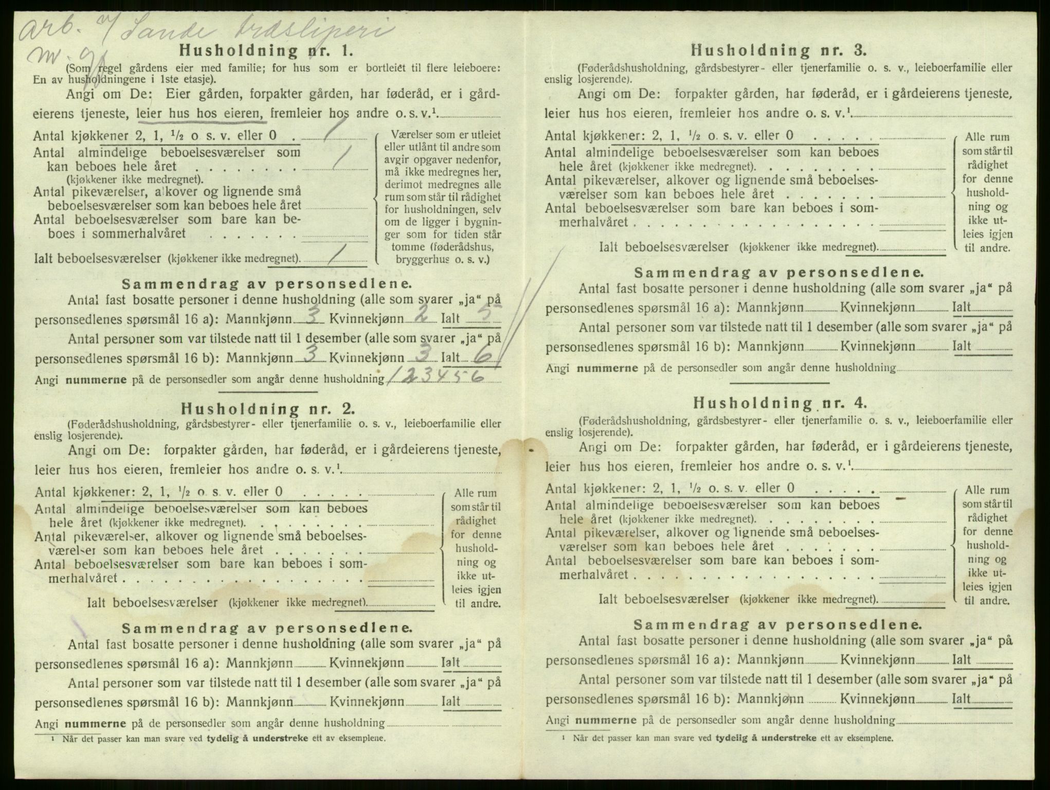 SAKO, 1920 census for Sande, 1920, p. 1224