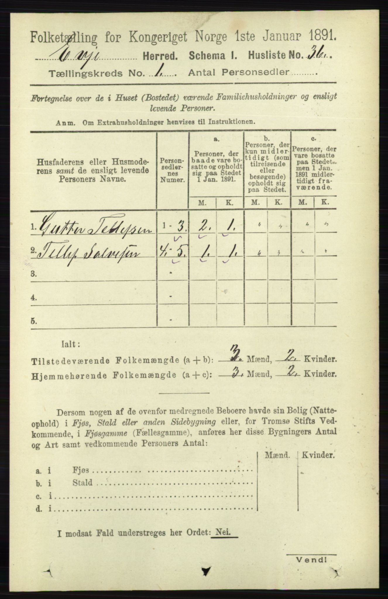 RA, 1891 census for 0937 Evje, 1891, p. 52