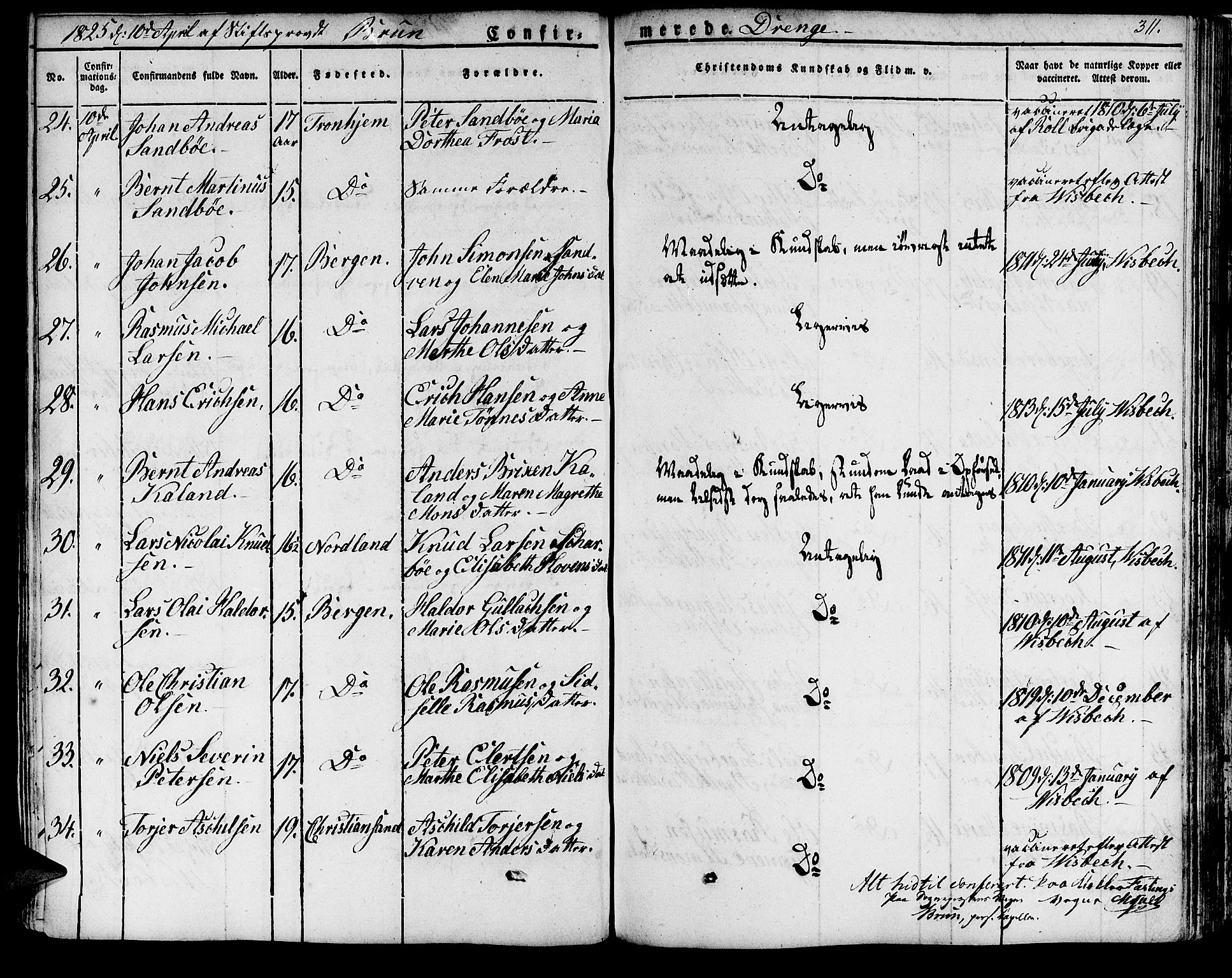 Domkirken sokneprestembete, AV/SAB-A-74801/H/Haa/L0012: Parish register (official) no. A 12, 1821-1840, p. 311