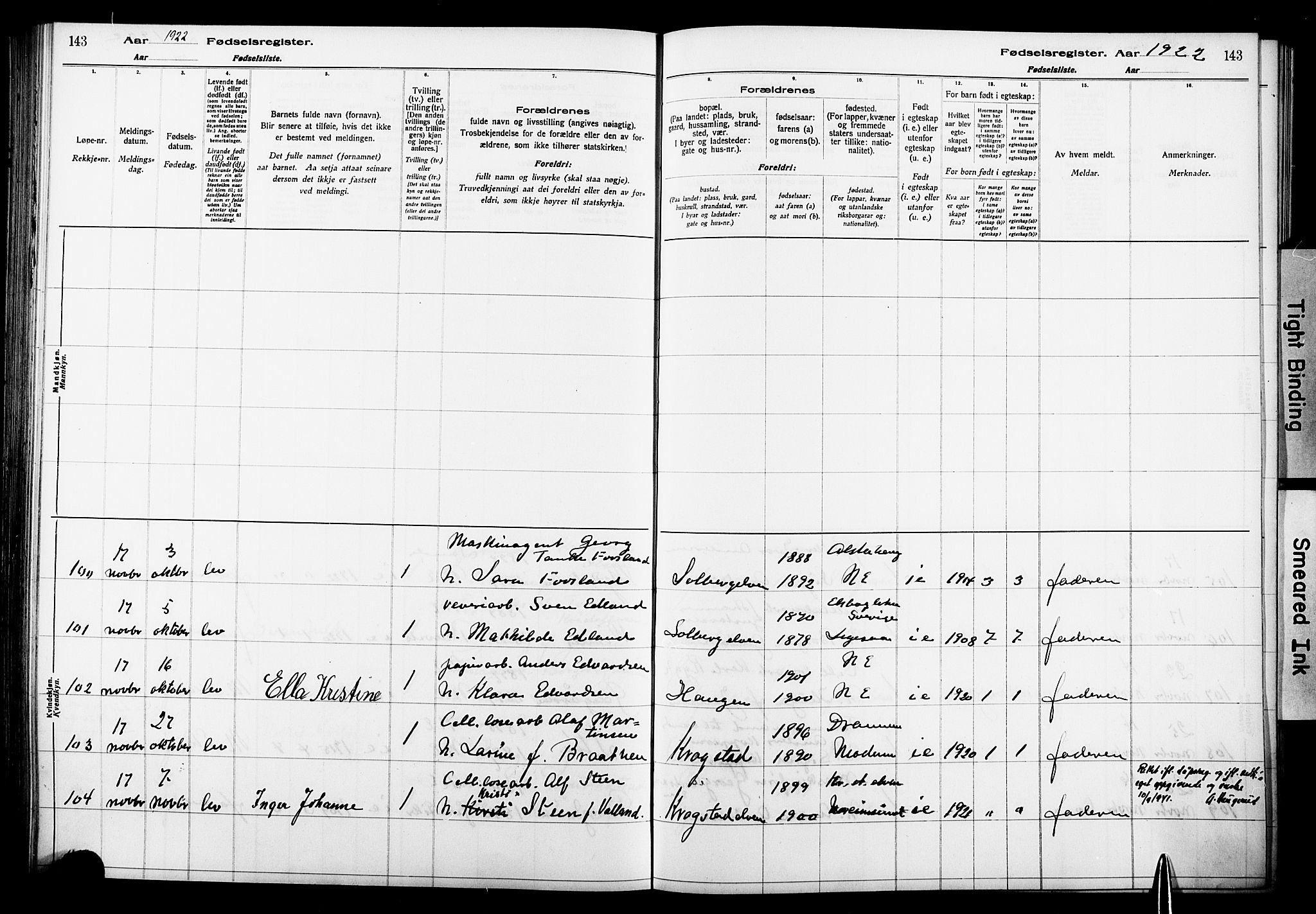 Nedre Eiker kirkebøker, AV/SAKO-A-612/J/Ja/L0001: Birth register no. 1, 1916-1925, p. 143