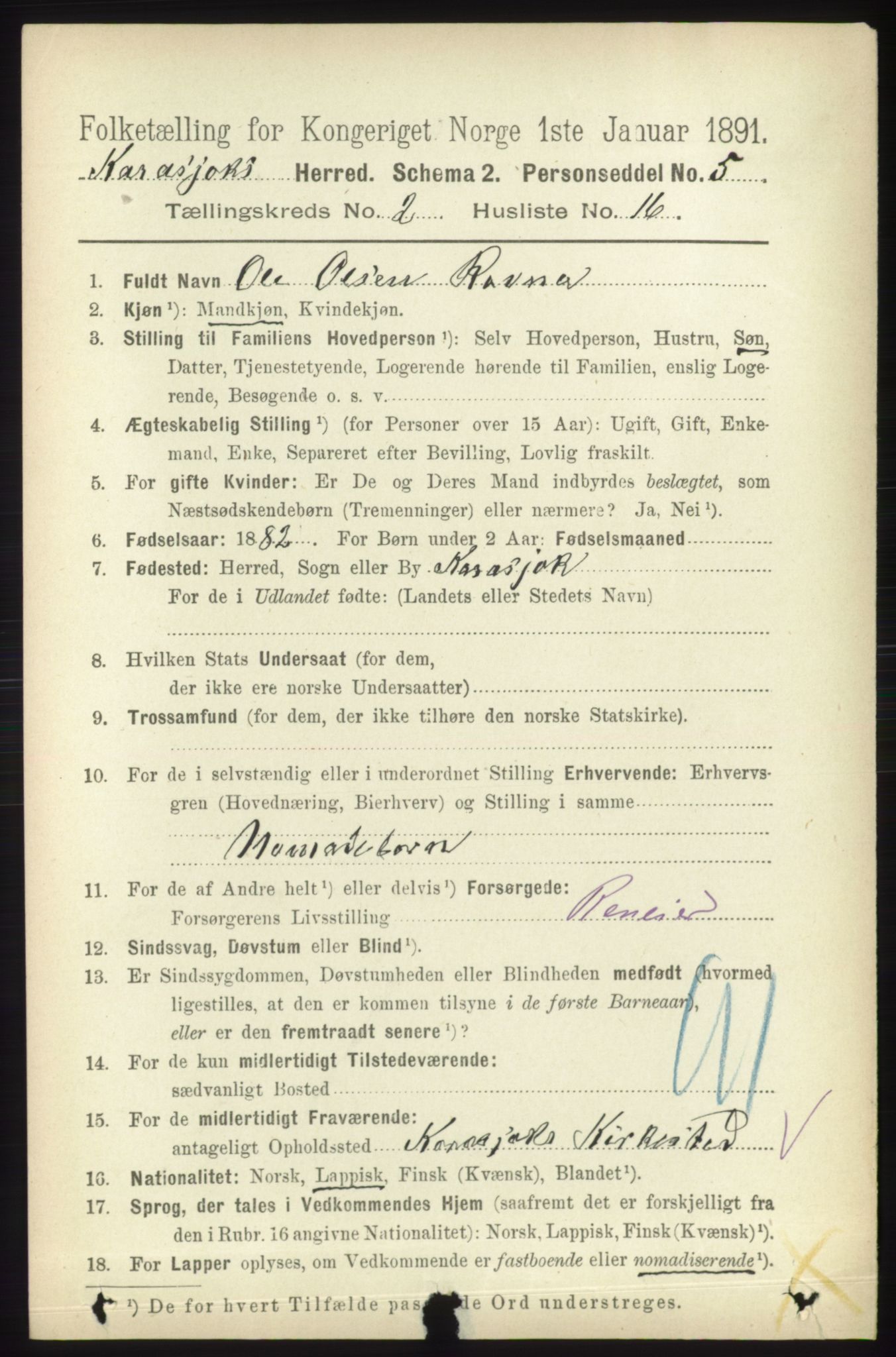 RA, 1891 census for 2021 Karasjok, 1891, p. 529