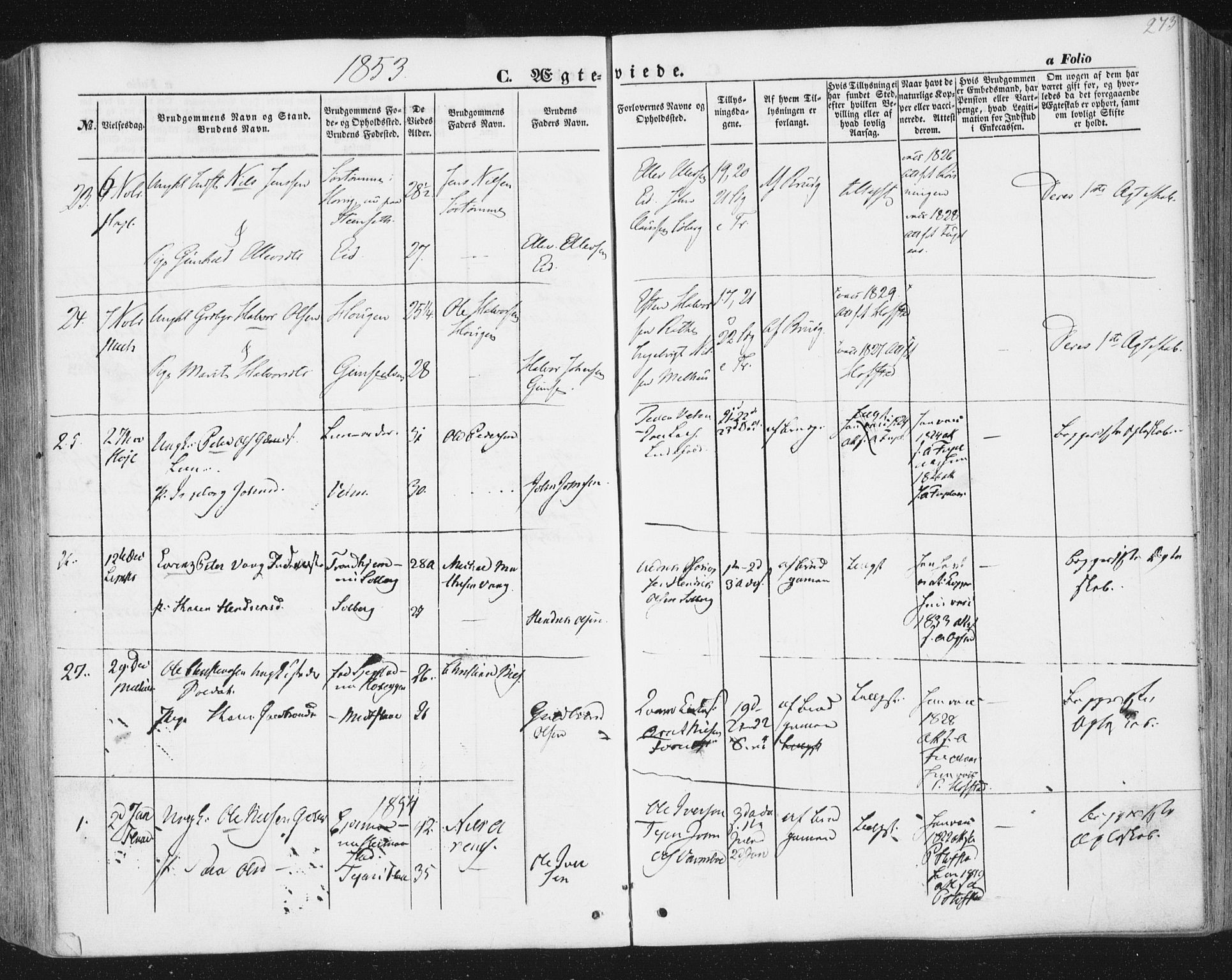 Ministerialprotokoller, klokkerbøker og fødselsregistre - Sør-Trøndelag, SAT/A-1456/691/L1076: Parish register (official) no. 691A08, 1852-1861, p. 273