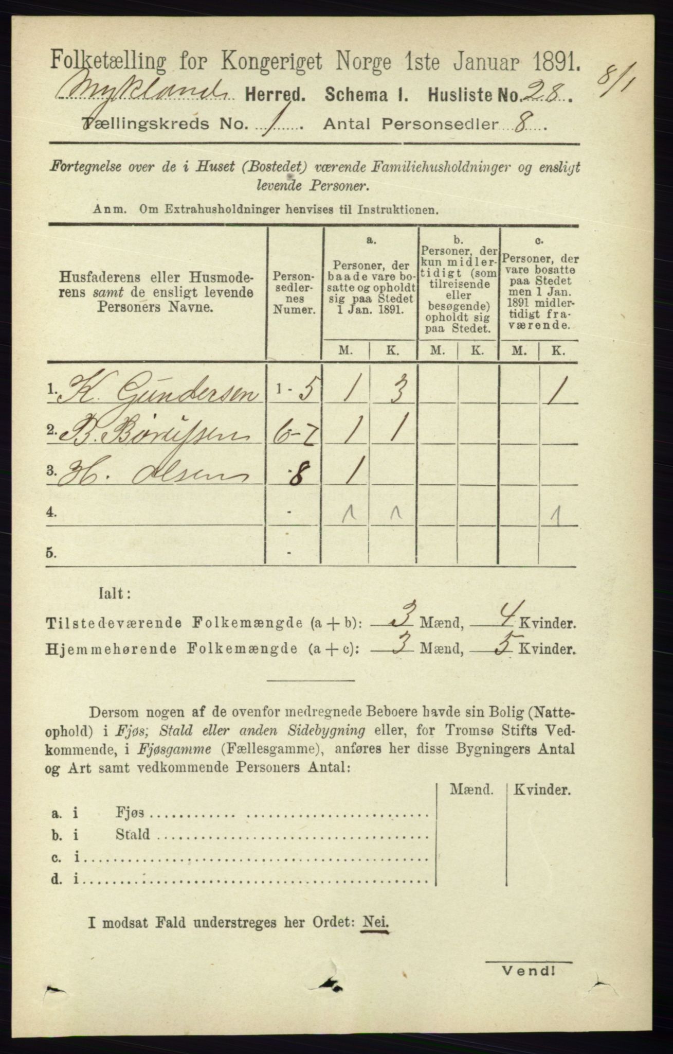 RA, 1891 census for 0932 Mykland, 1891, p. 39