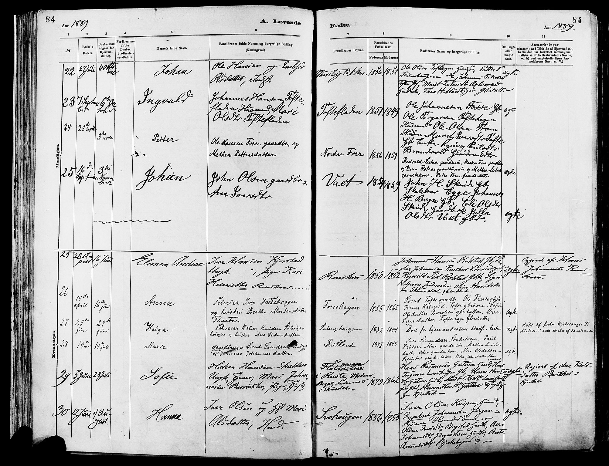 Sør-Fron prestekontor, AV/SAH-PREST-010/H/Ha/Haa/L0003: Parish register (official) no. 3, 1881-1897, p. 84