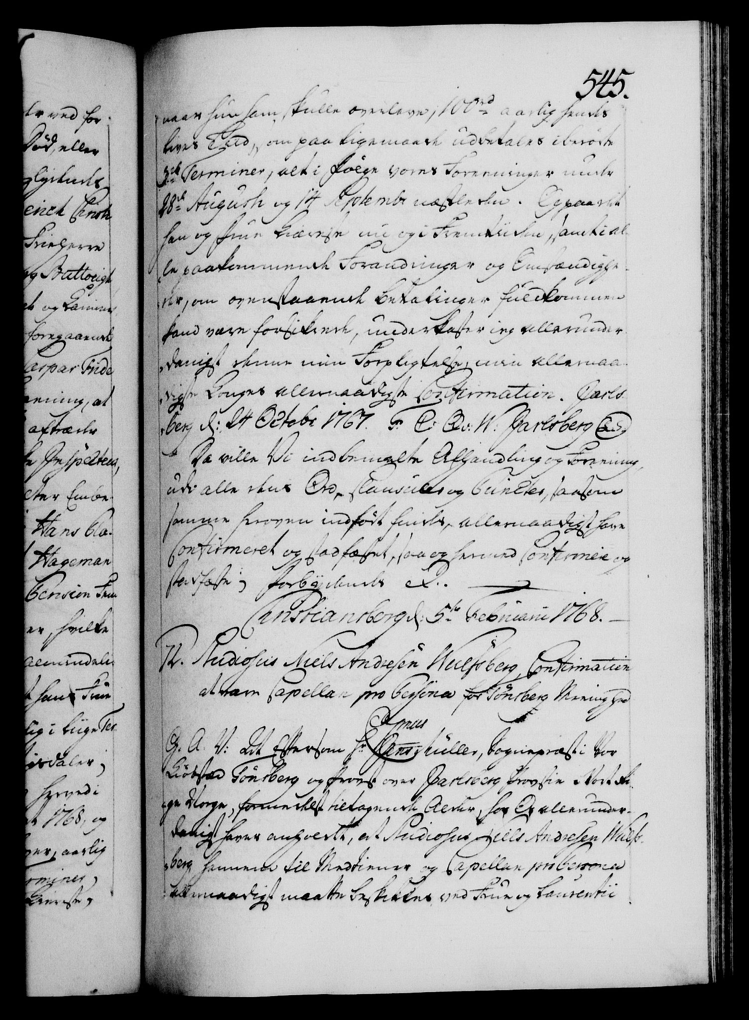 Danske Kanselli 1572-1799, RA/EA-3023/F/Fc/Fca/Fcaa/L0043: Norske registre, 1766-1768, p. 545a