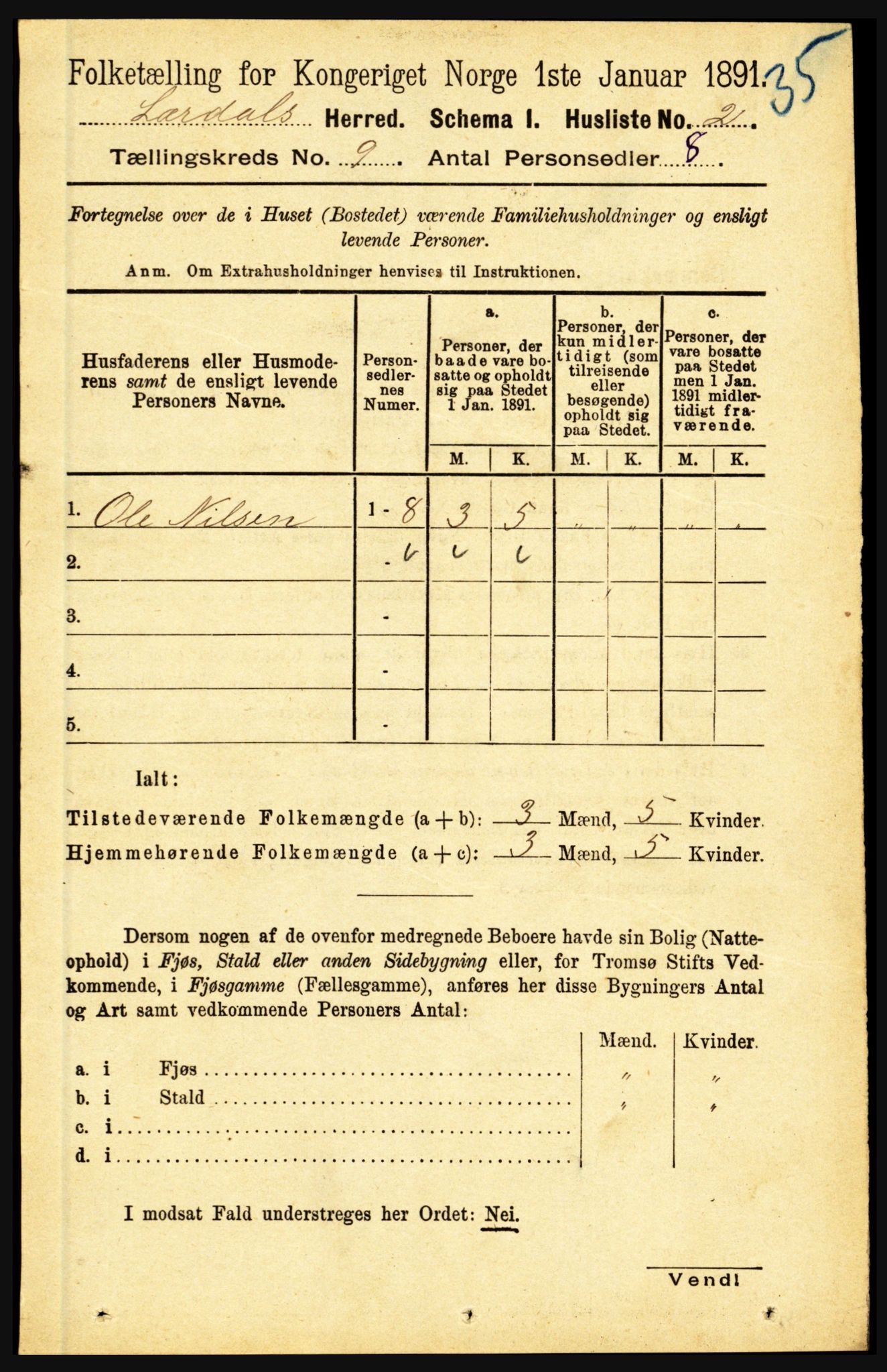 RA, 1891 census for 1422 Lærdal, 1891, p. 1334
