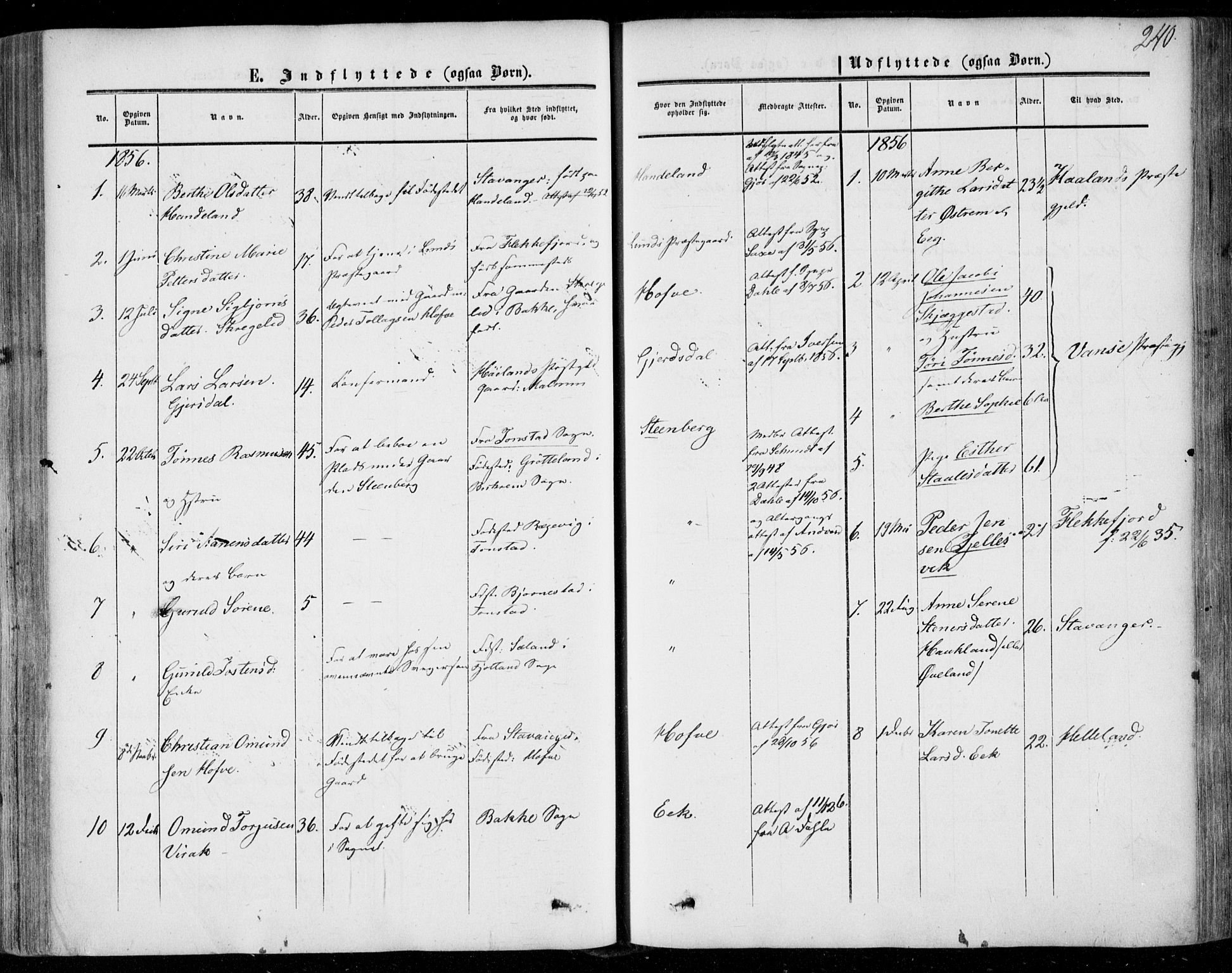 Lund sokneprestkontor, AV/SAST-A-101809/S06/L0009: Parish register (official) no. A 8, 1853-1877, p. 240