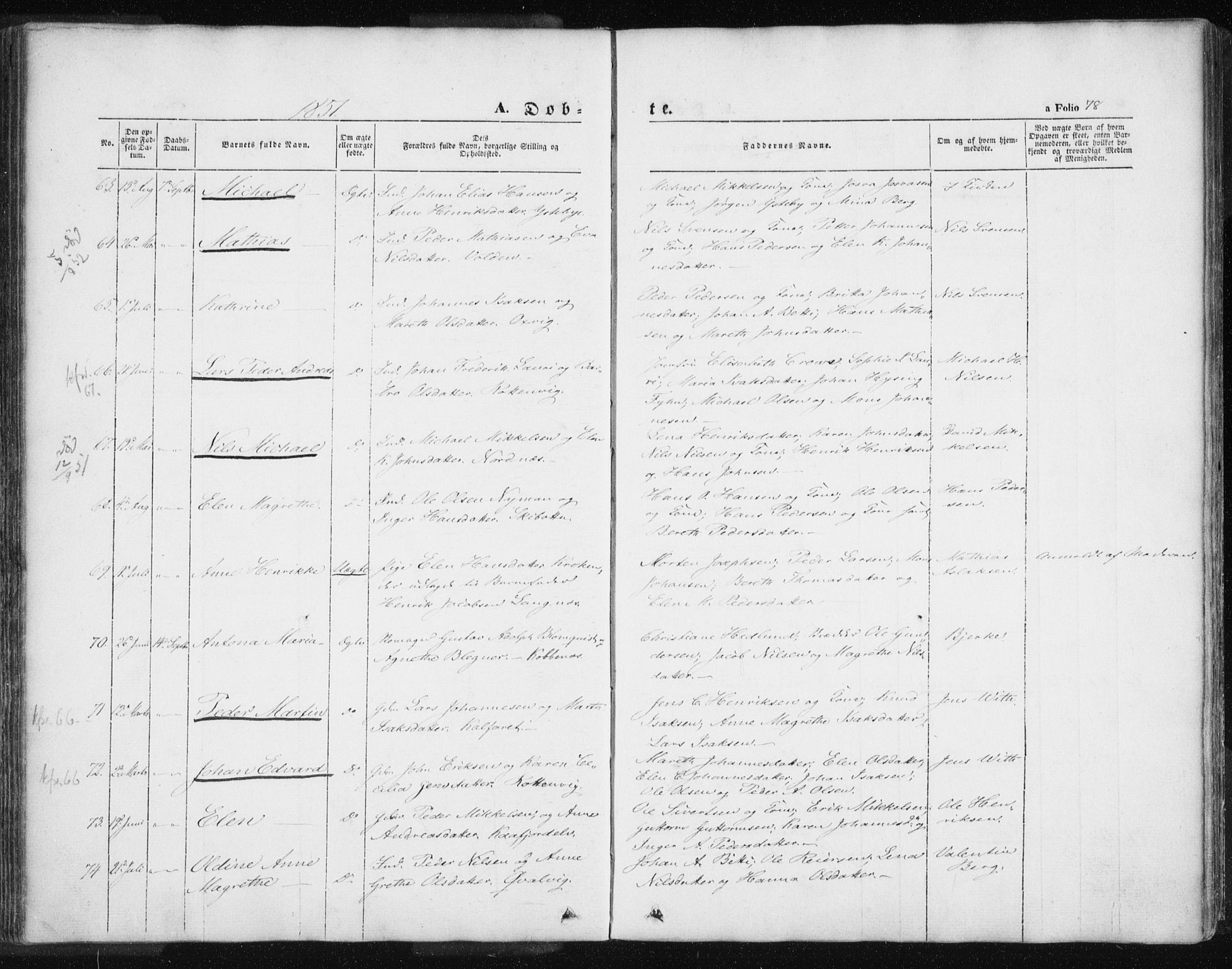 Lyngen sokneprestembete, SATØ/S-1289/H/He/Hea/L0004kirke: Parish register (official) no. 4, 1839-1858, p. 78