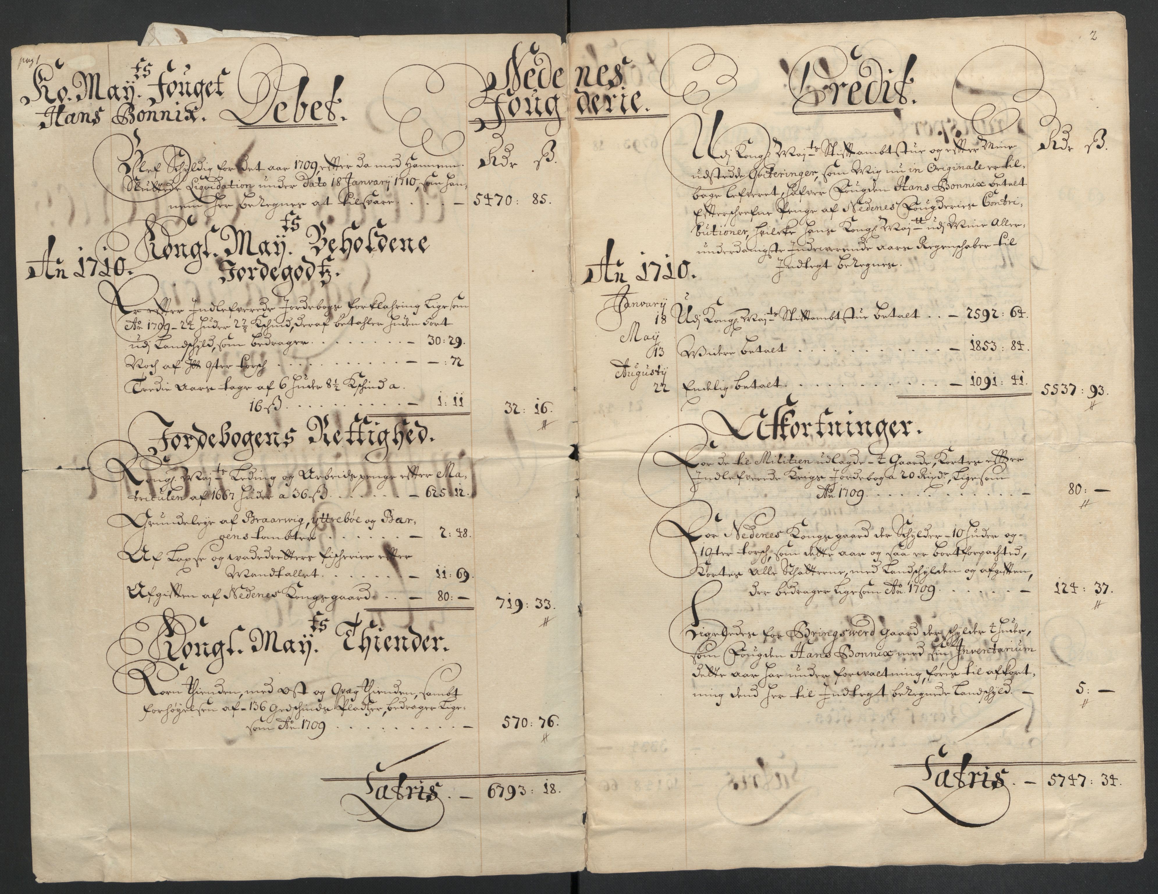 Rentekammeret inntil 1814, Reviderte regnskaper, Fogderegnskap, AV/RA-EA-4092/R39/L2319: Fogderegnskap Nedenes, 1710-1711, p. 8