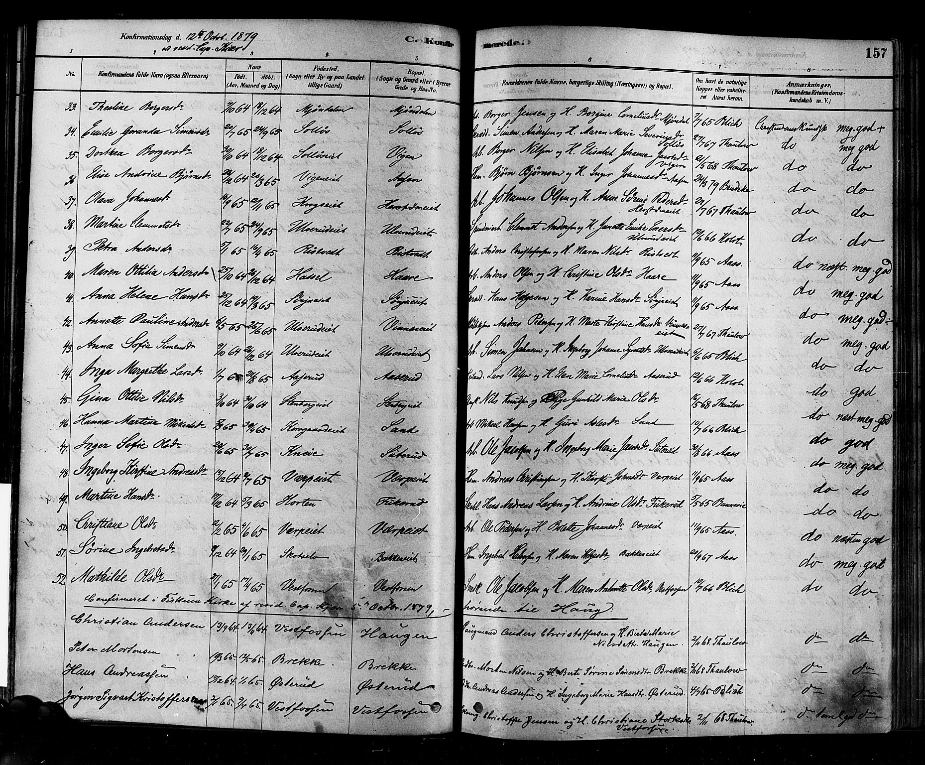 Eiker kirkebøker, AV/SAKO-A-4/F/Fb/L0001: Parish register (official) no. II 1, 1878-1888, p. 157