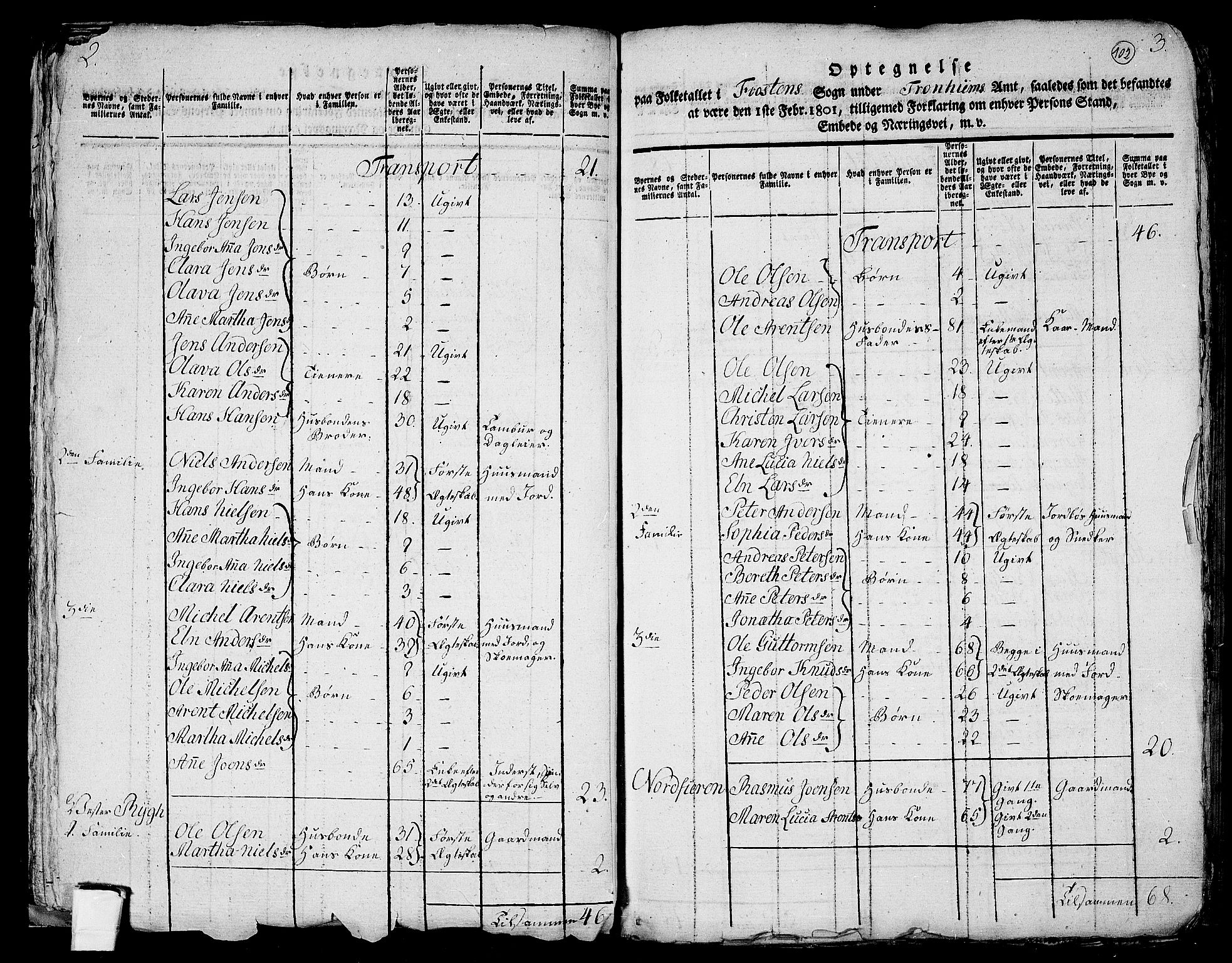 RA, 1801 census for 1717P Frosta, 1801, p. 101b-102a