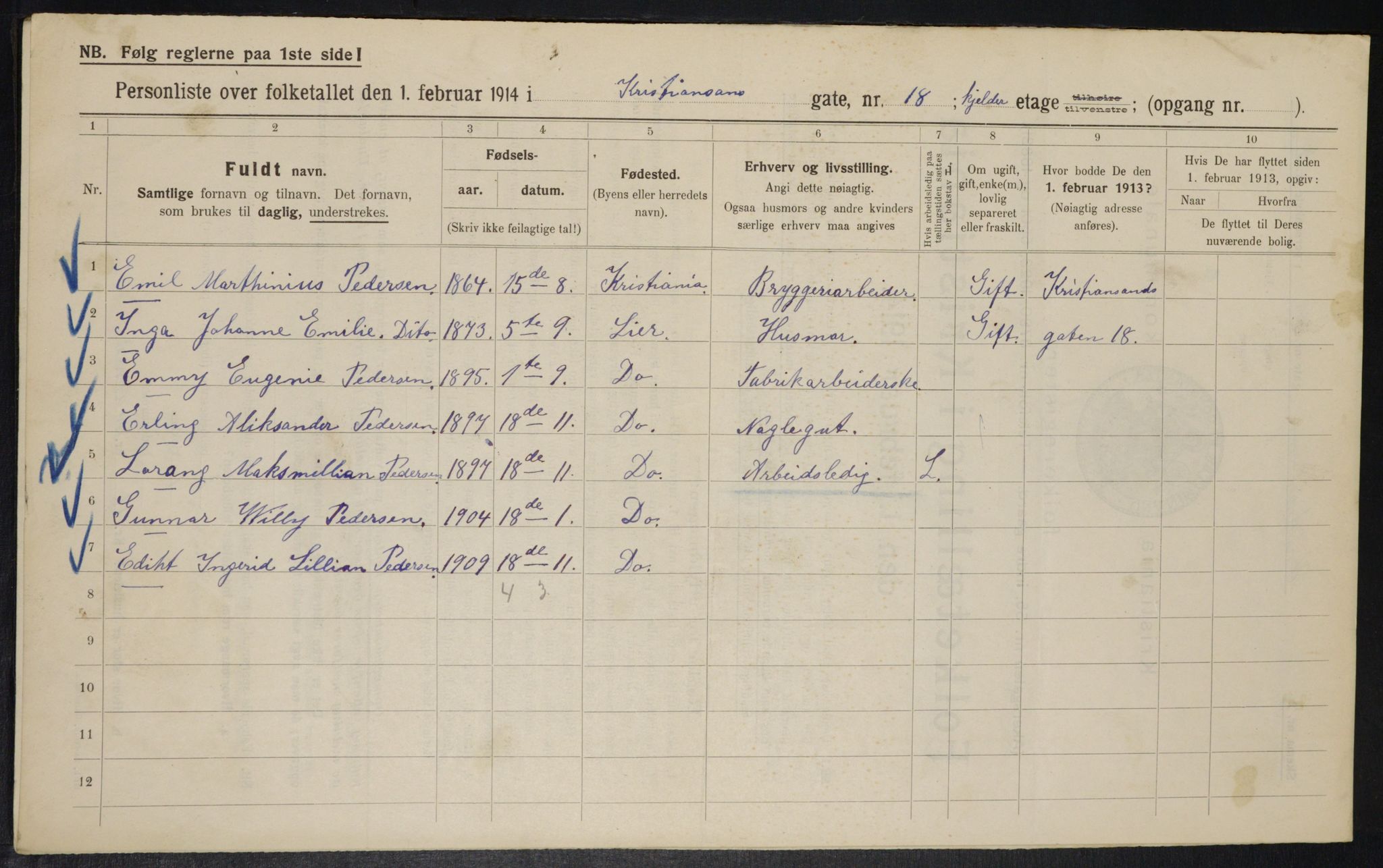 OBA, Municipal Census 1914 for Kristiania, 1914, p. 54387