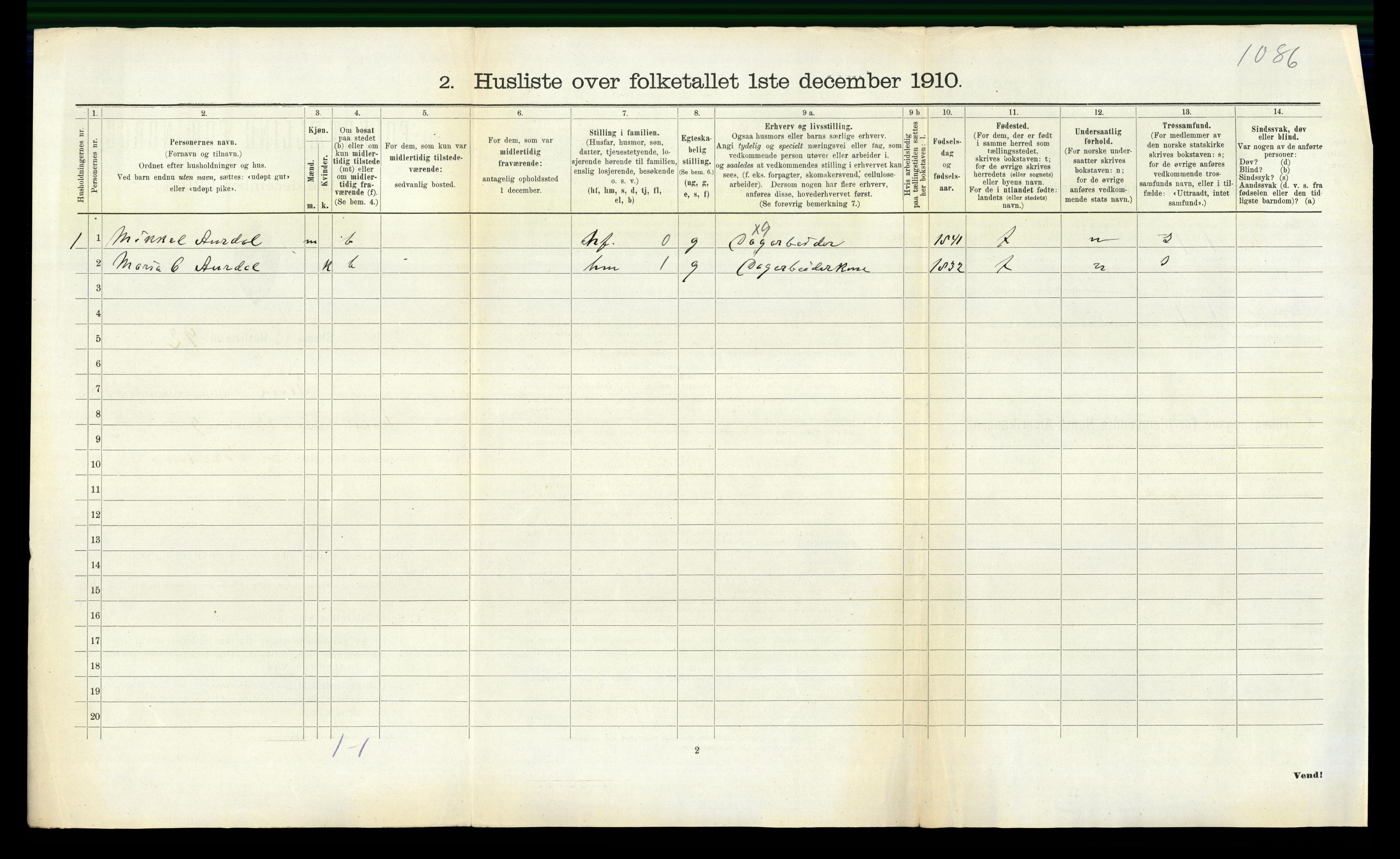 RA, 1910 census for Ulvik, 1910, p. 449