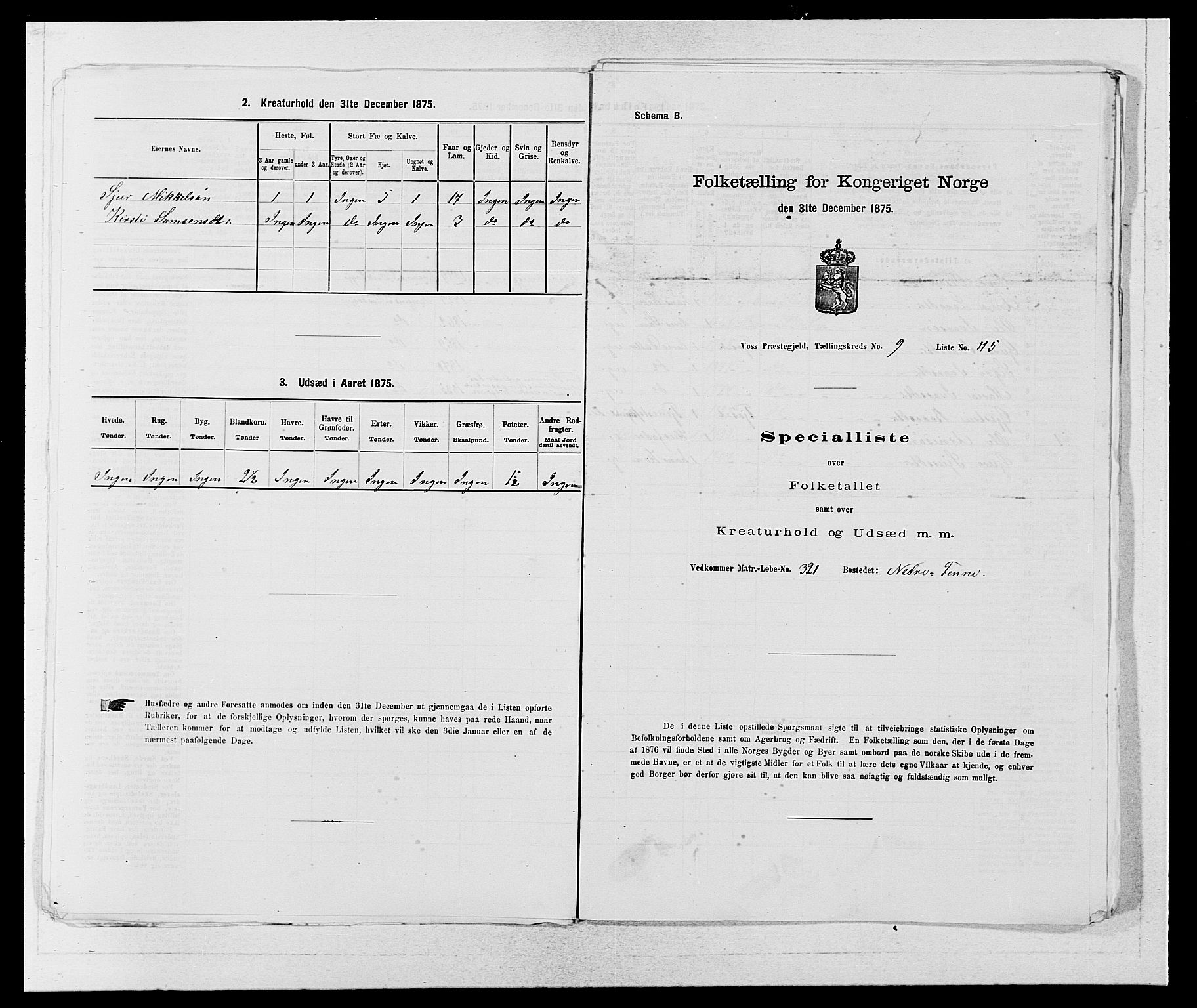 SAB, 1875 census for 1235P Voss, 1875, p. 1135