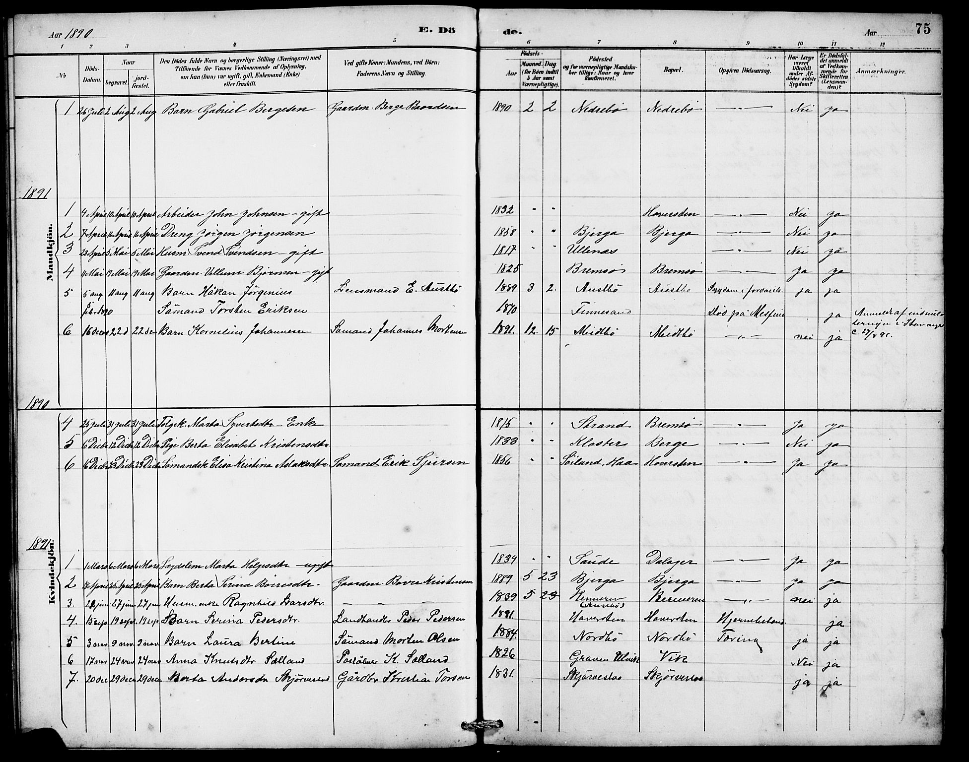 Rennesøy sokneprestkontor, SAST/A -101827/H/Ha/Hab/L0010: Parish register (copy) no. B 9, 1890-1918, p. 75